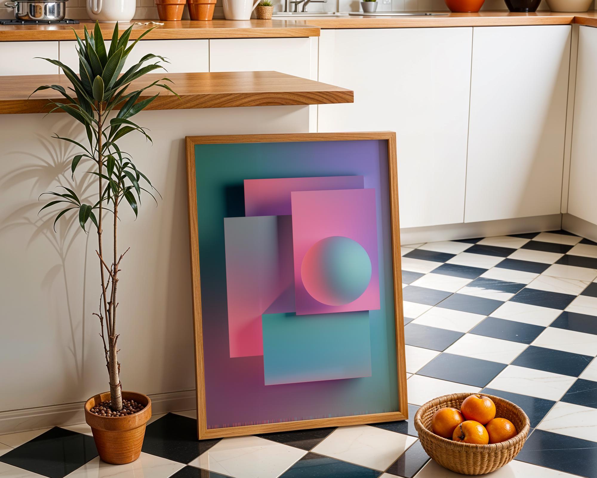 Pastel Synthwave Geometric City Vaporwave Abstract Wall Art by The Wall Art Studio