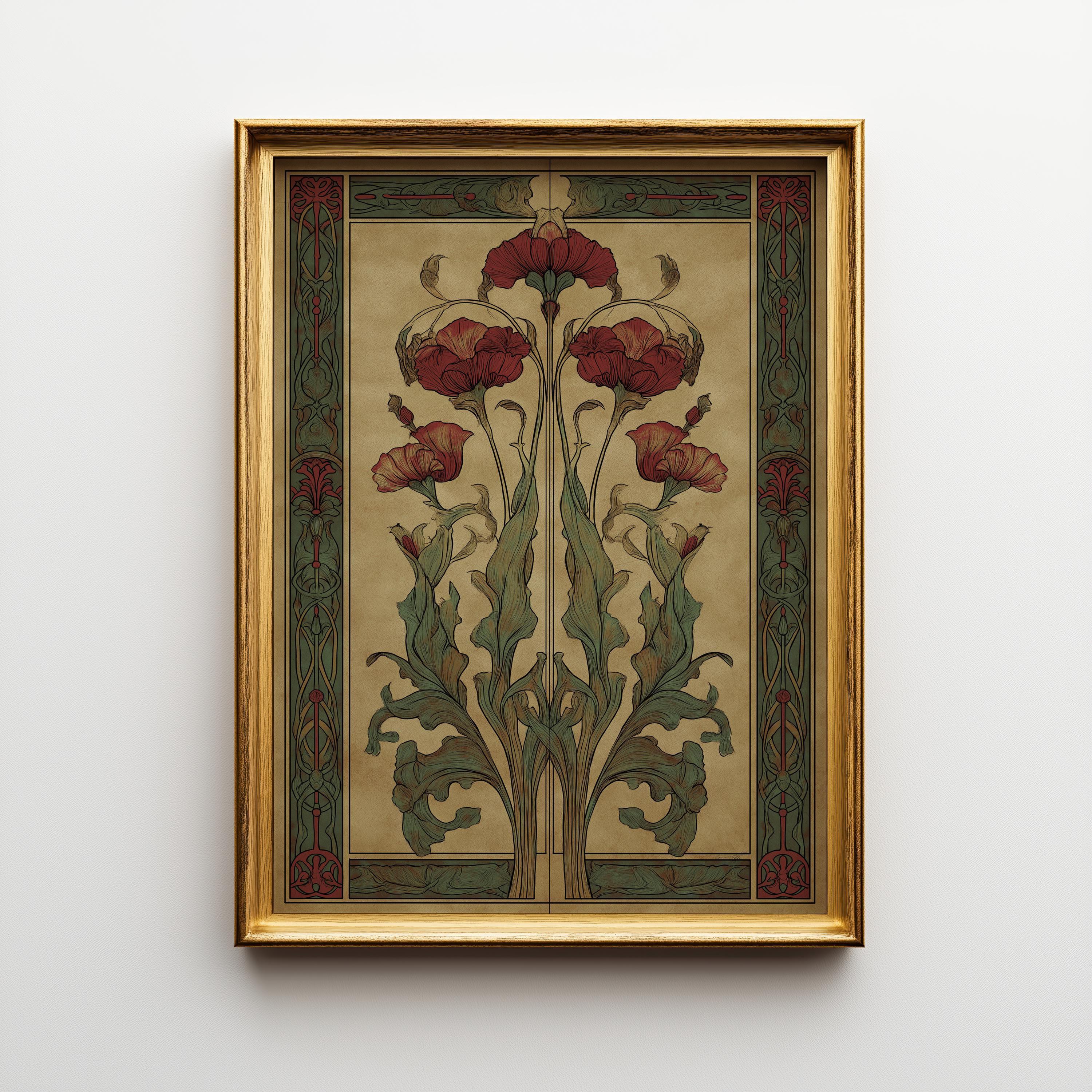 Art Nouveau Thistle Botanical William Morris Style Floral Wall Art
