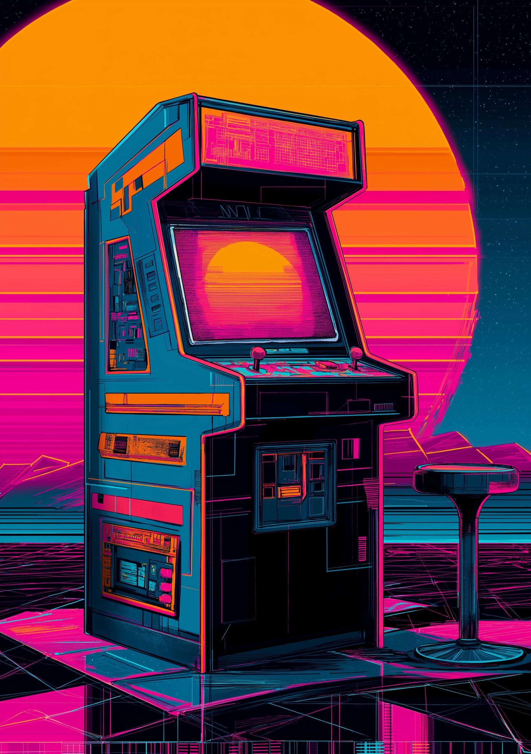 Neon Vaporwave Retro Arcade Machine Wall Art by The Wall Art Studio