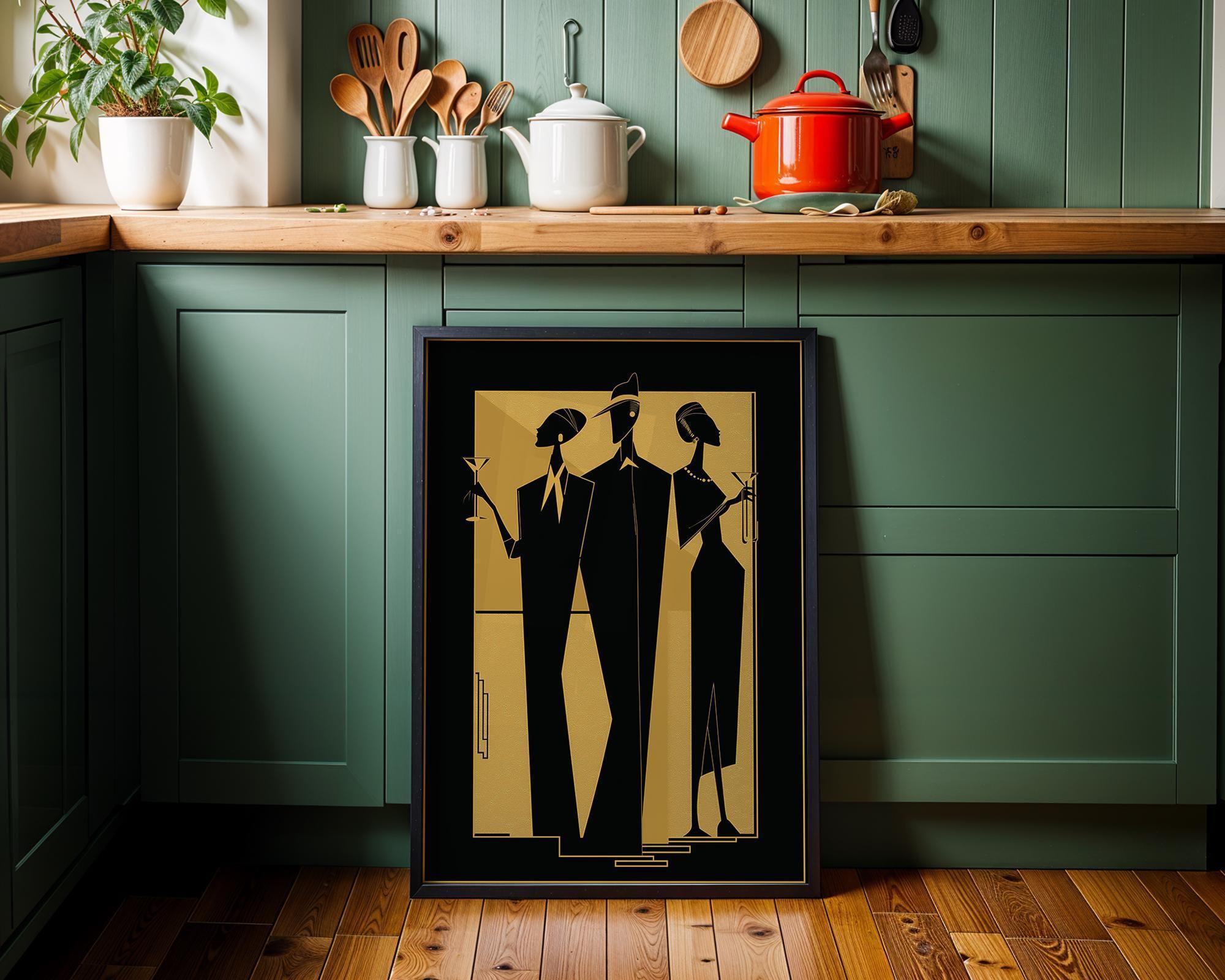 Black & Gold Art Deco Jazz Band Music Wall Art by The Wall Art Studio