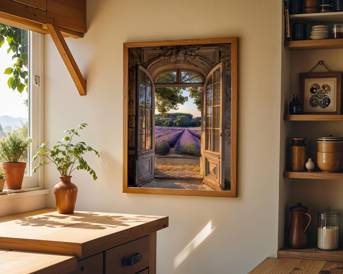 Lavender Field Window Provence Landscape Rustic French Countryside Wall Art