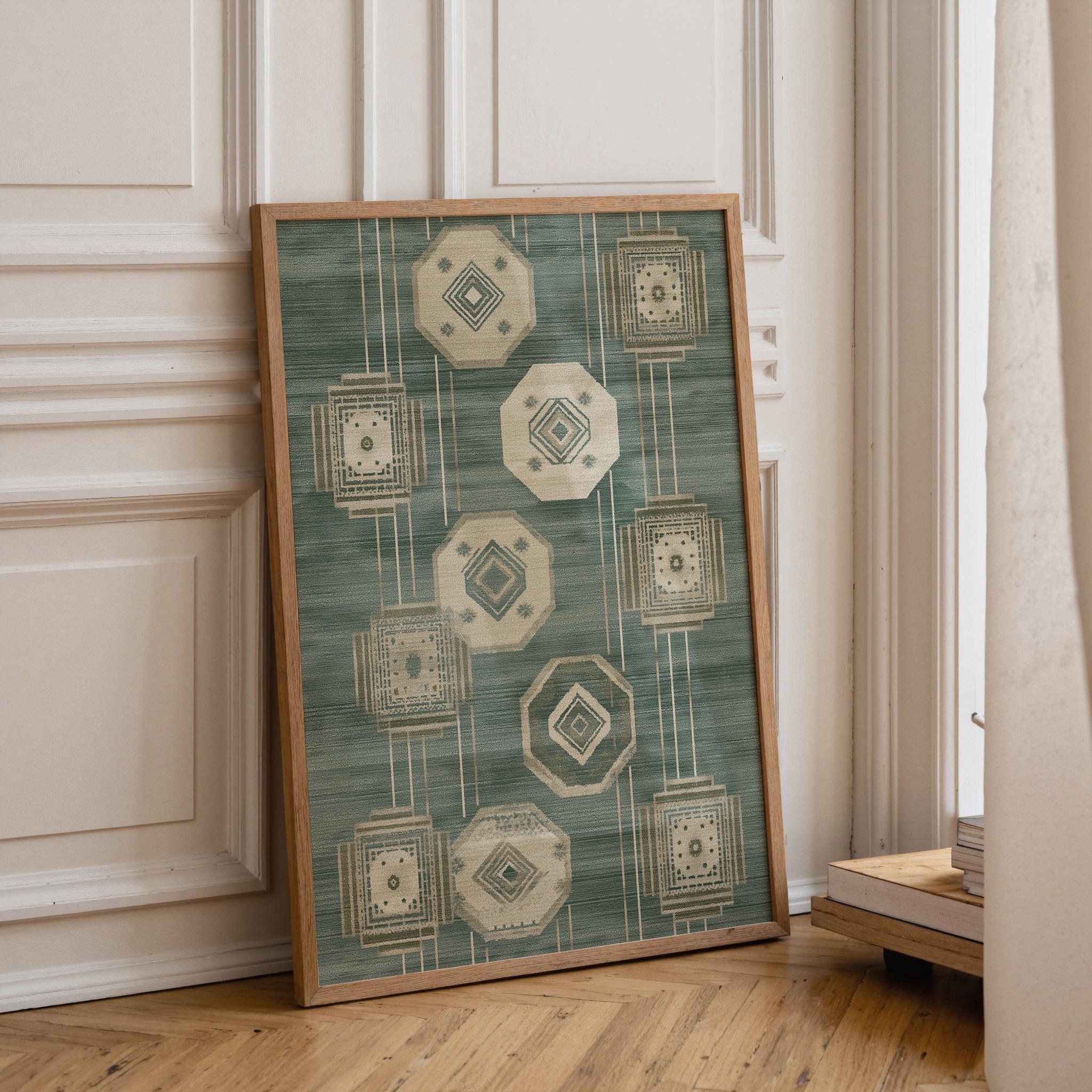 Islamic Geometric Arabic Pattern Green Moroccan Wall Art by The Wall Art Studio