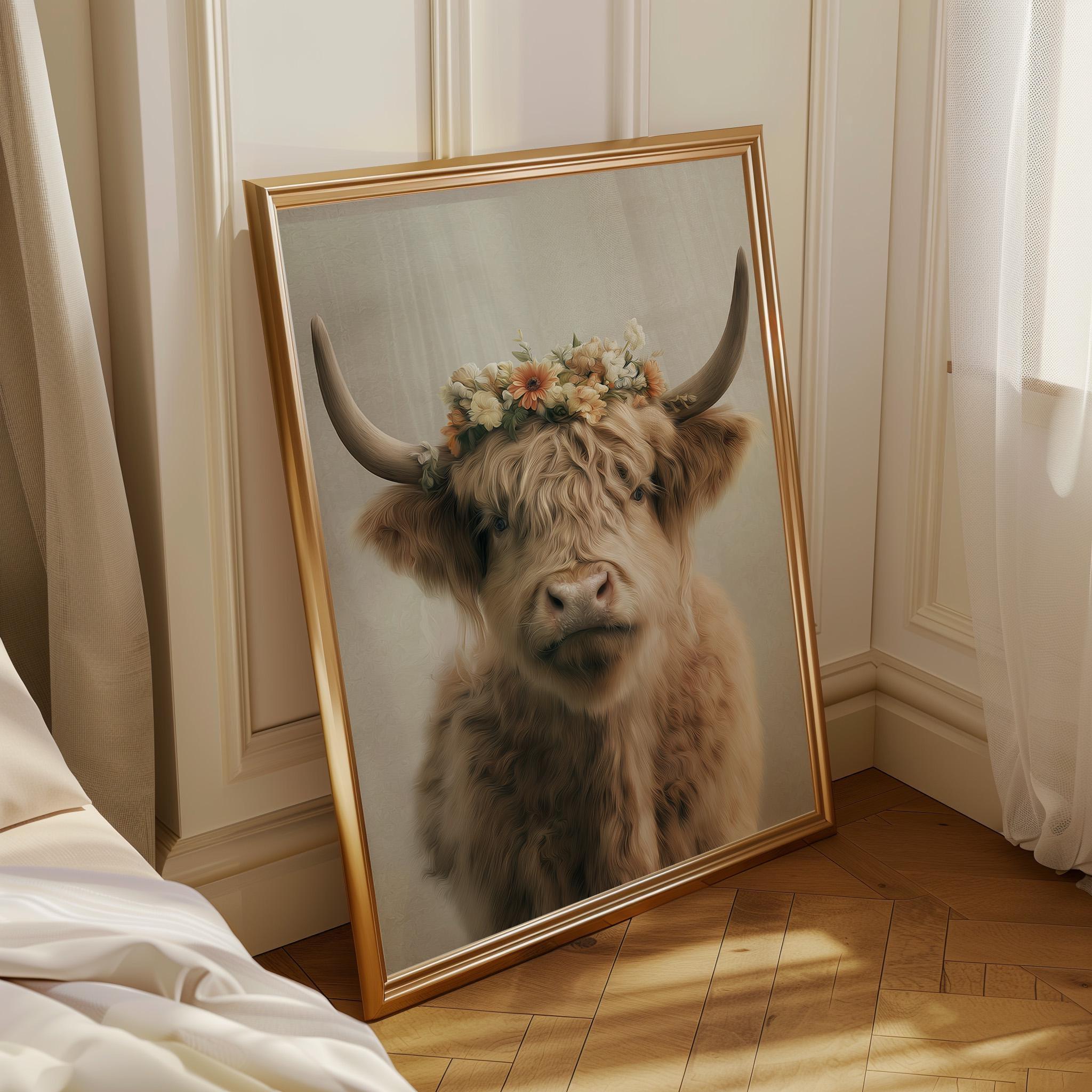 Highland Cow Wall Art Print | Rustic Farmhouse Animal Poster | Scottish Highland Cattle Artwork | Country Home Décor |