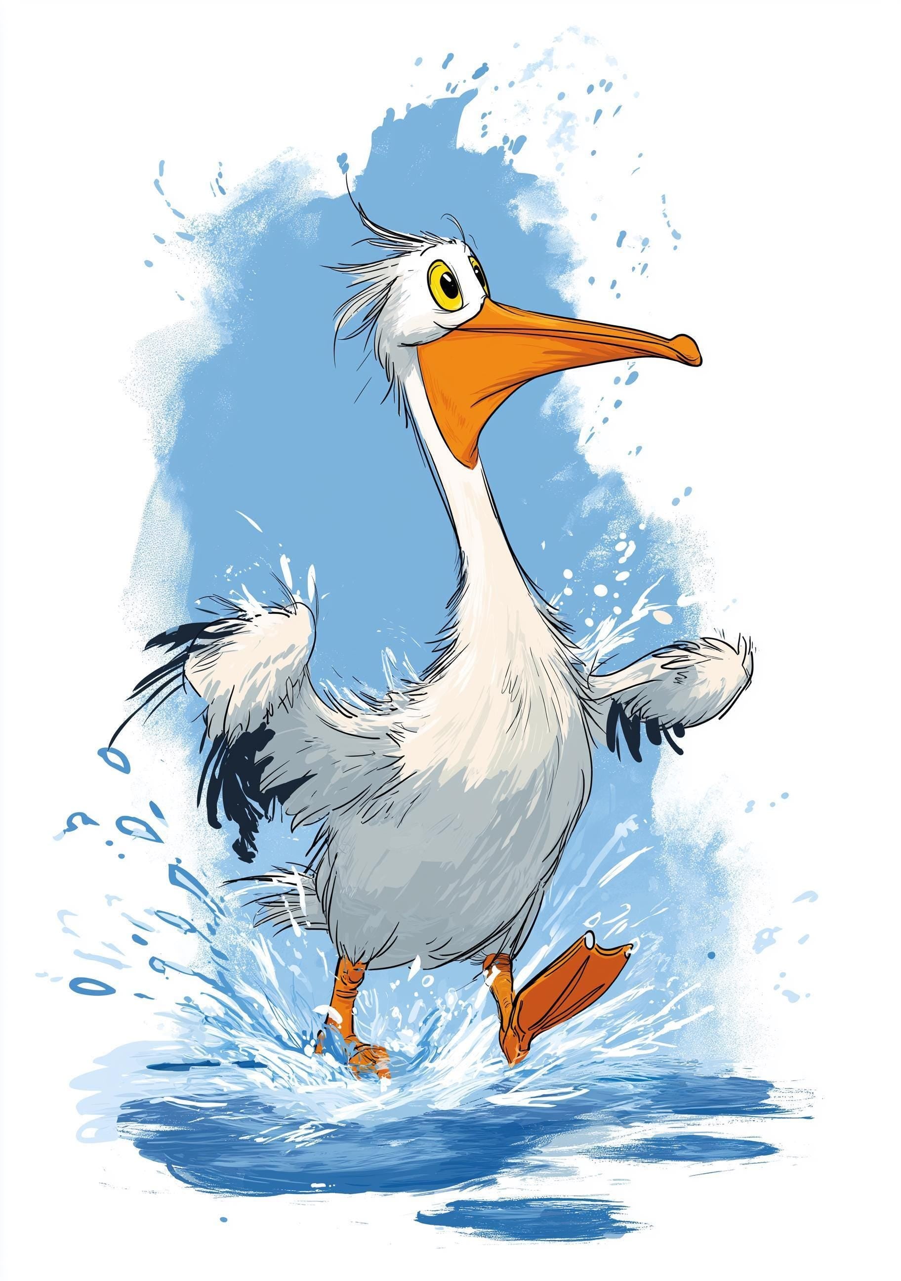 Funny Pelican Cute Cartoon Splashing Pelican Coastal Nursery Wall Art by The Wall Art Studio