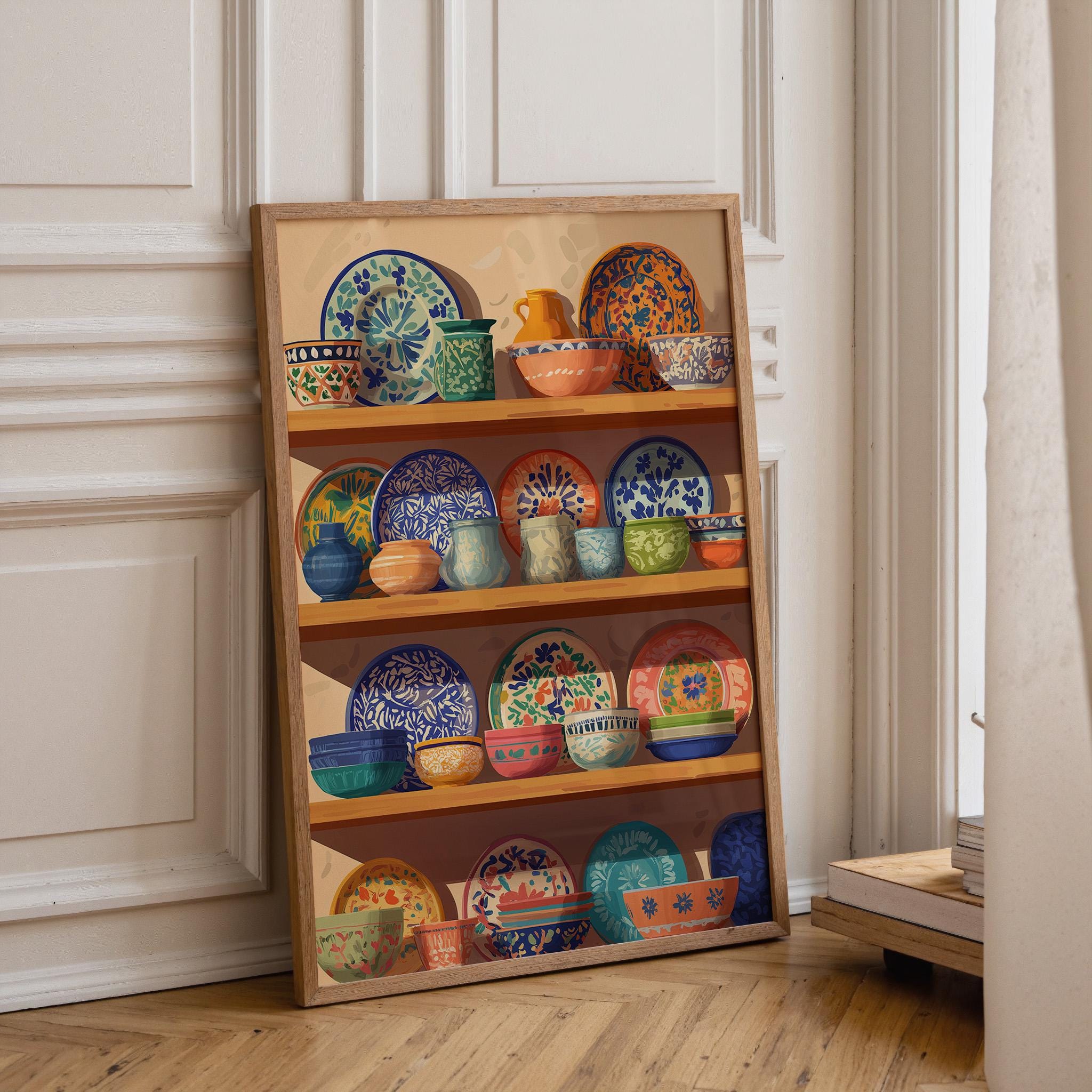 Hand-Painted Mexican Pottery Colourful Talavera Kitchen Wall Art by The Wall Art Studio - physical