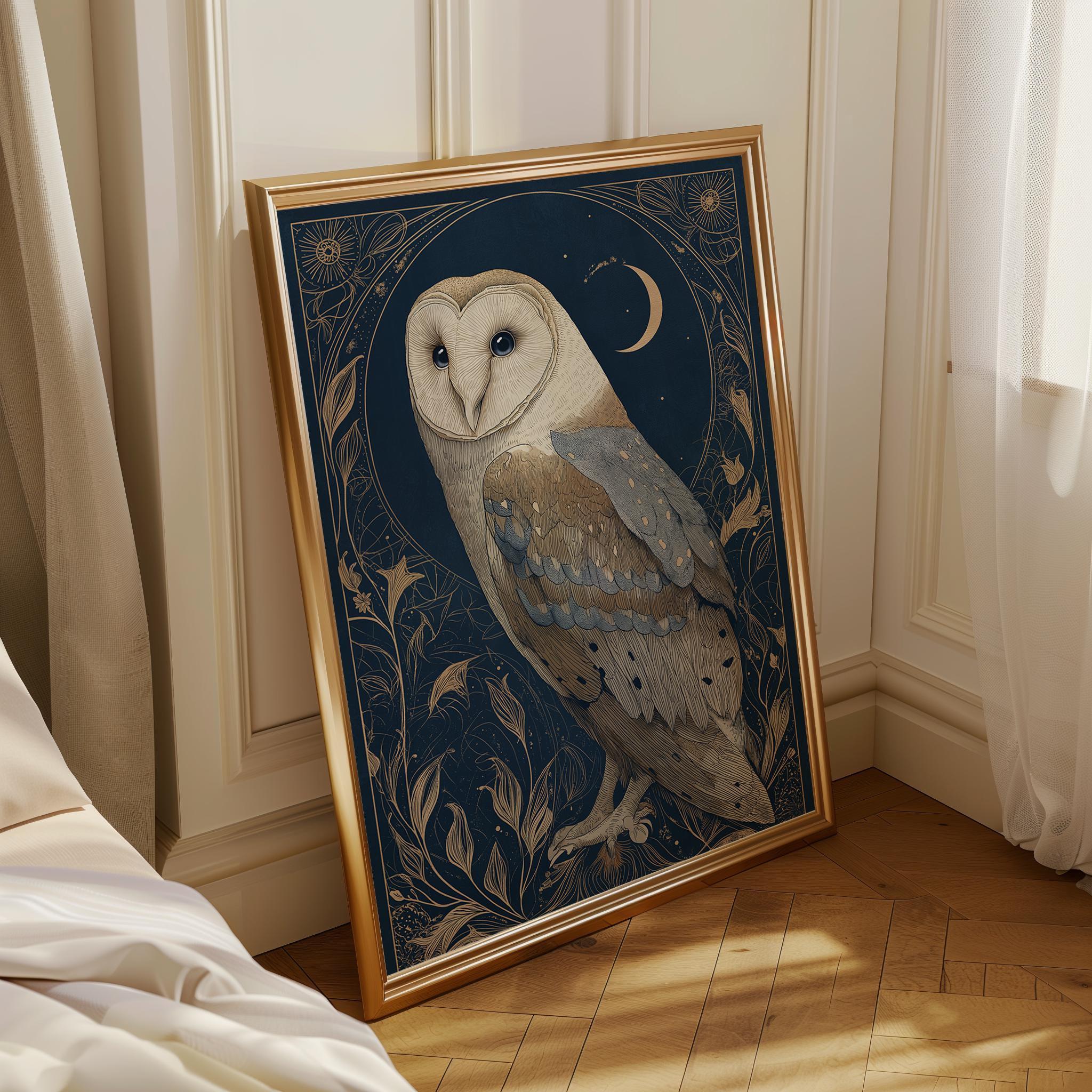 Art Nouveau Barn Owl Botanical William Morris Style Wall Art