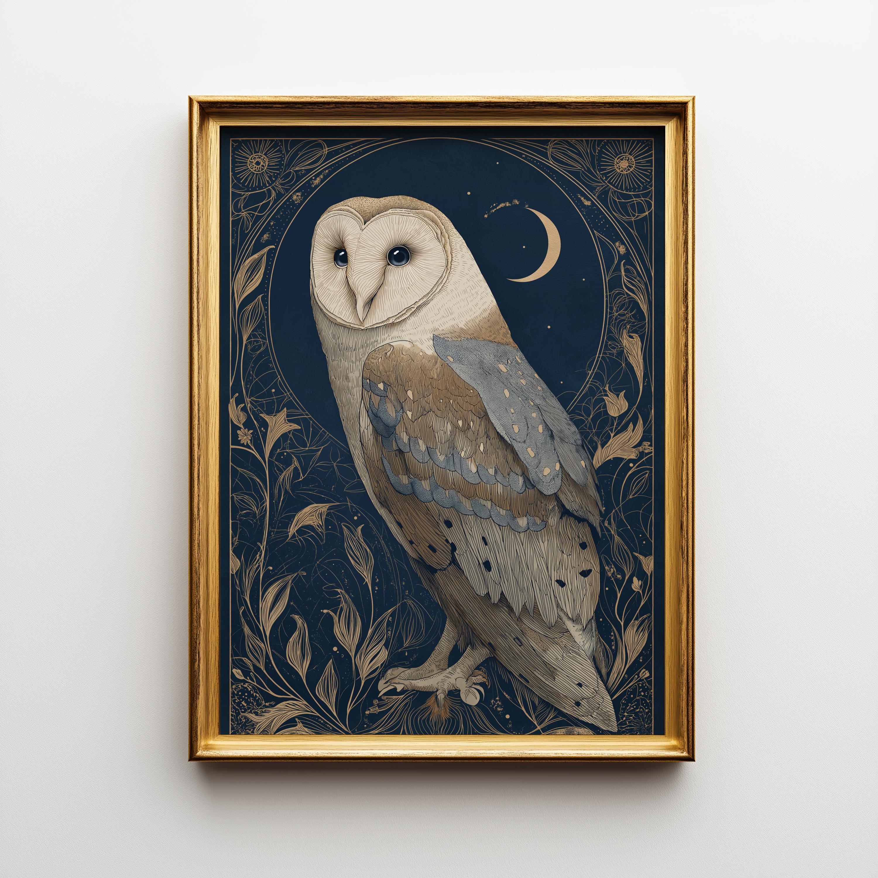 Art Nouveau Barn Owl Botanical William Morris Style Wall Art