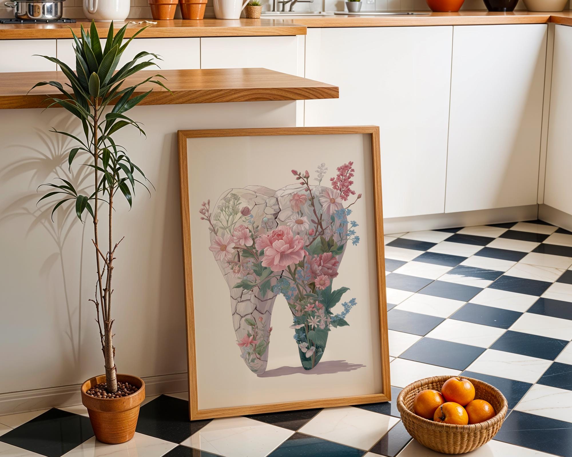 Dental Floral Tooth Elegant Dentist Office Botanical Medical Wall Art