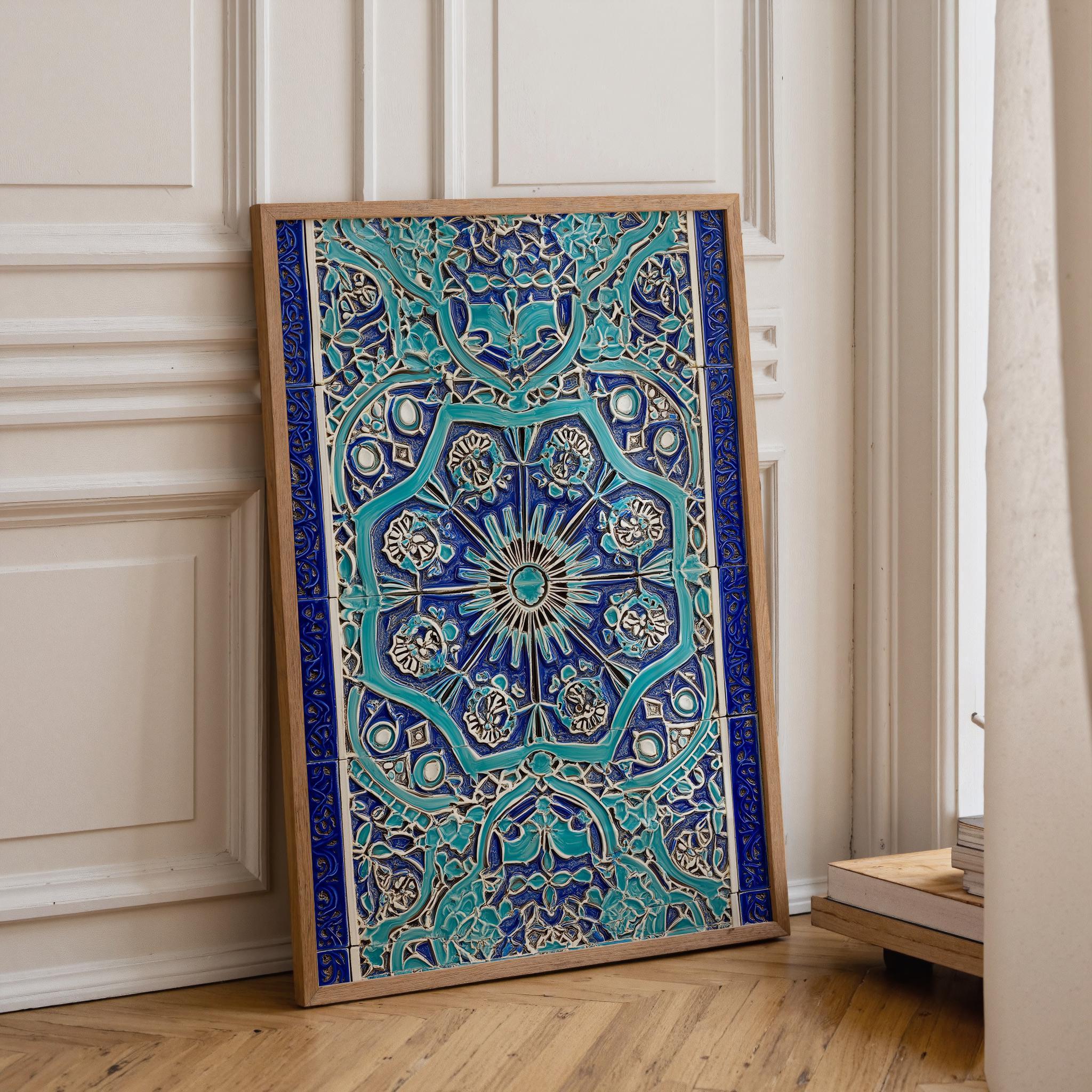 Moroccan Tile Blue Mosaic Arch Moorish Architecture Wall Art by The Wall Art Studio