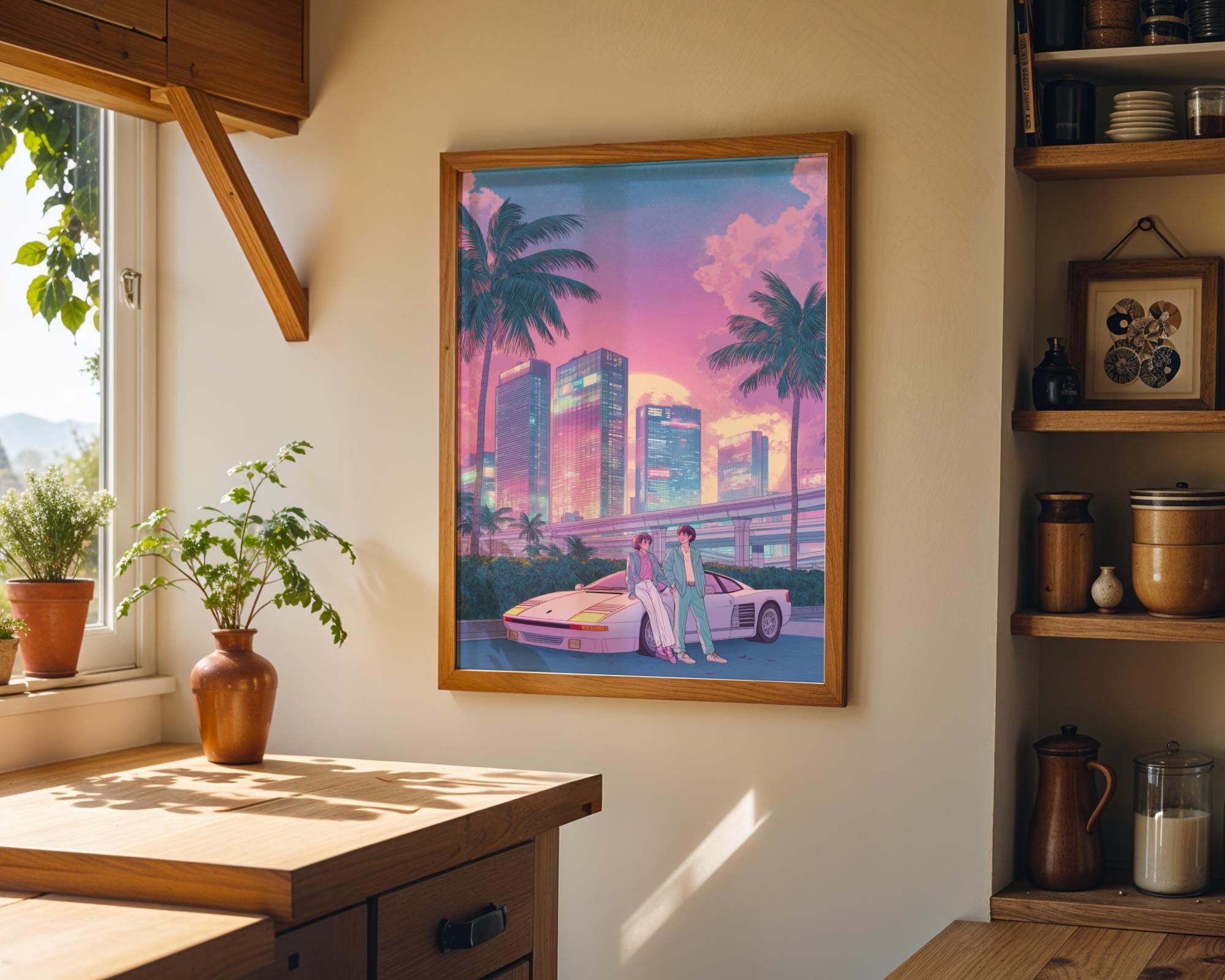 Retro Miami City Pop Palm Tree Synthwave Wall Art by The Wall Art Studio