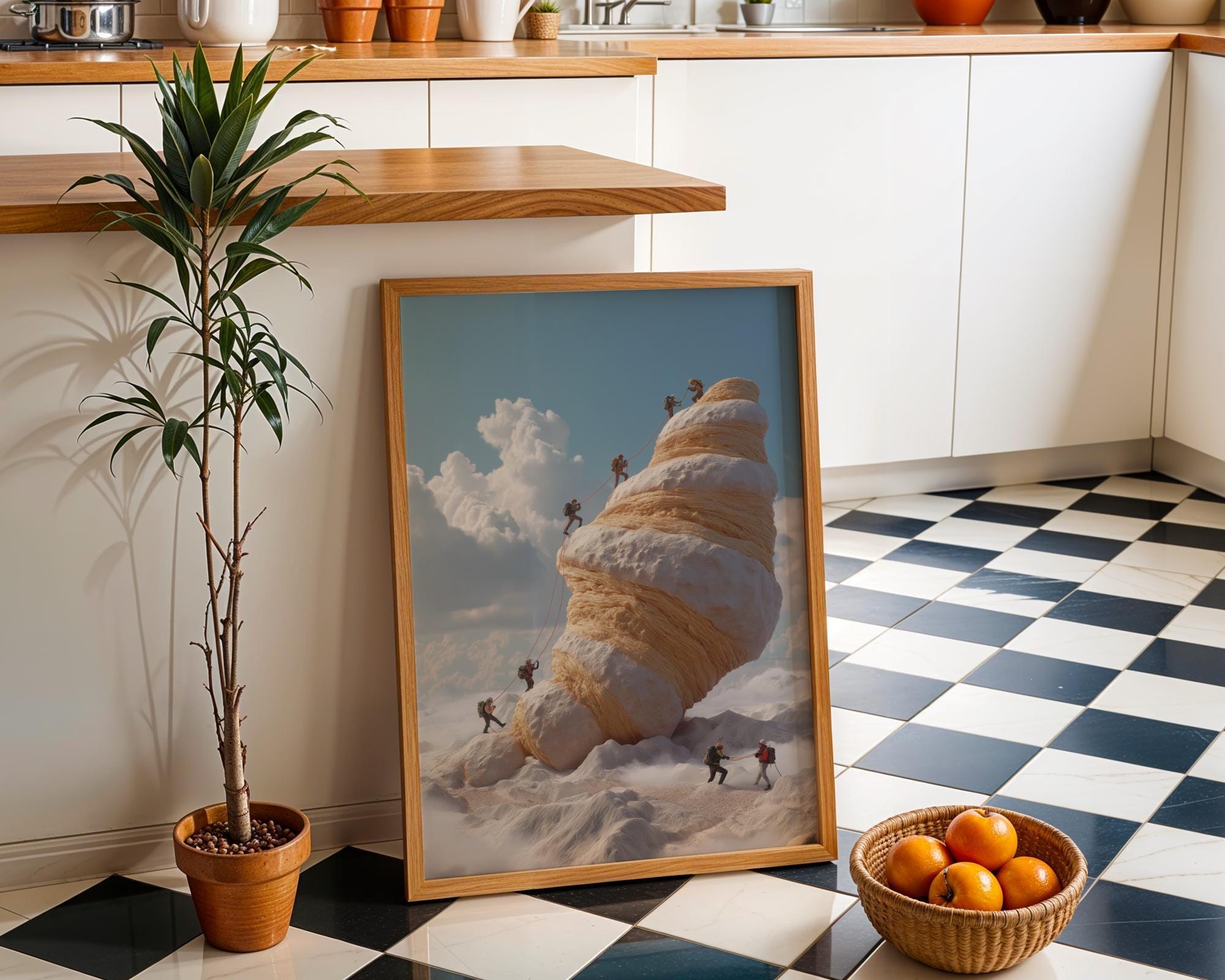 Surreal Croissant Mountain Whimsical Food Landscape Wall Art