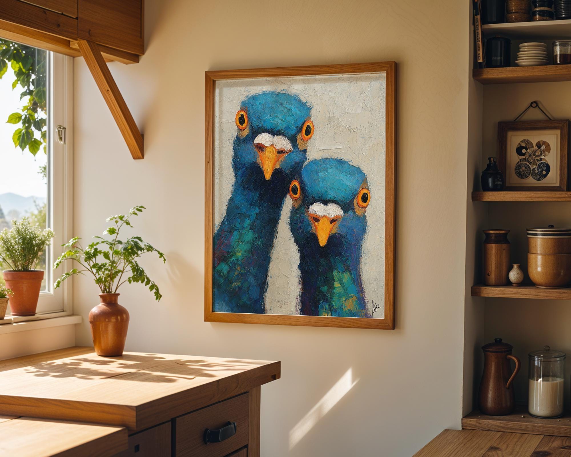 Funny Pigeon Colourful Quirky Animal Modern Bird Wall Art