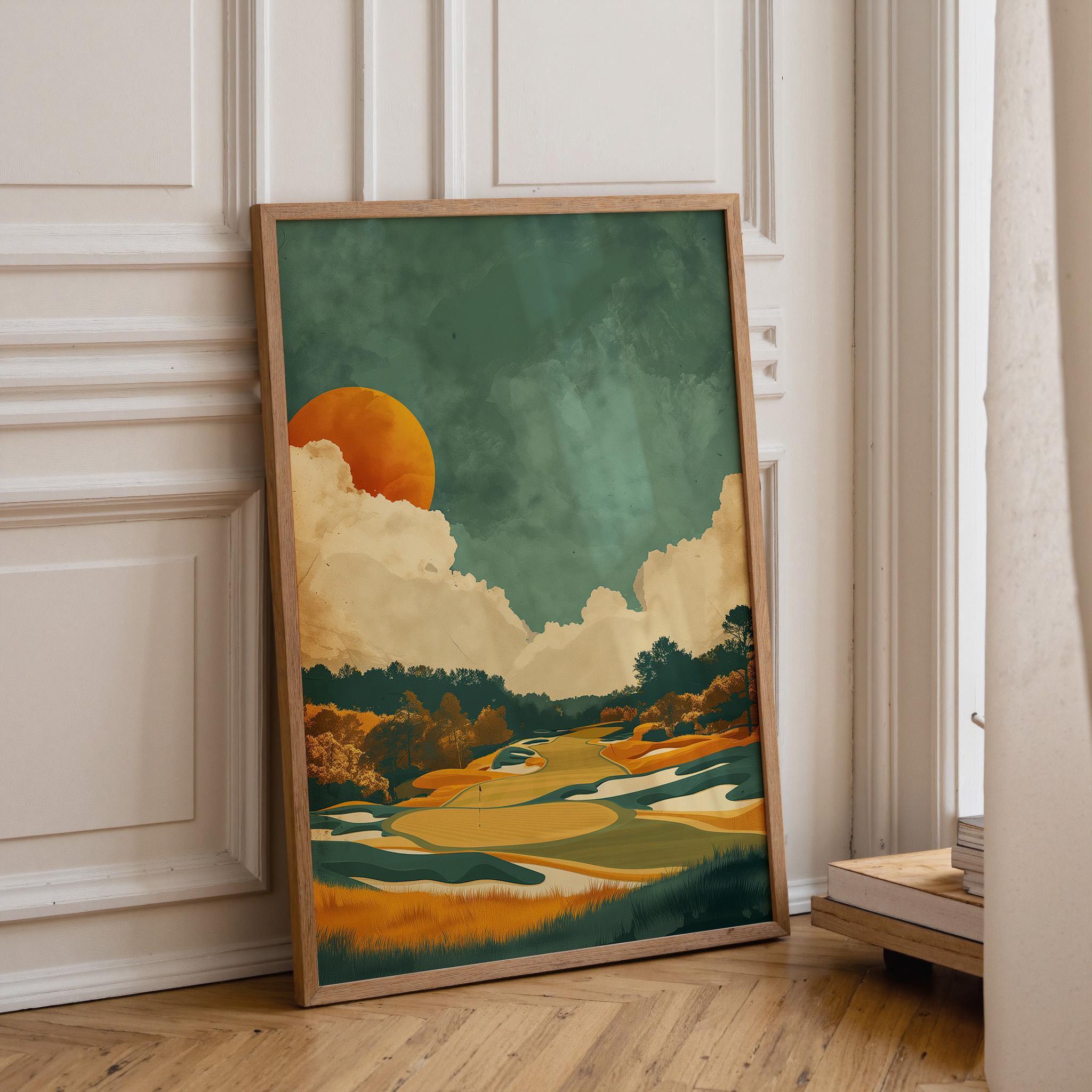 Minimalist Golf Modern Sunset Contemporary Golf Course Wall Art