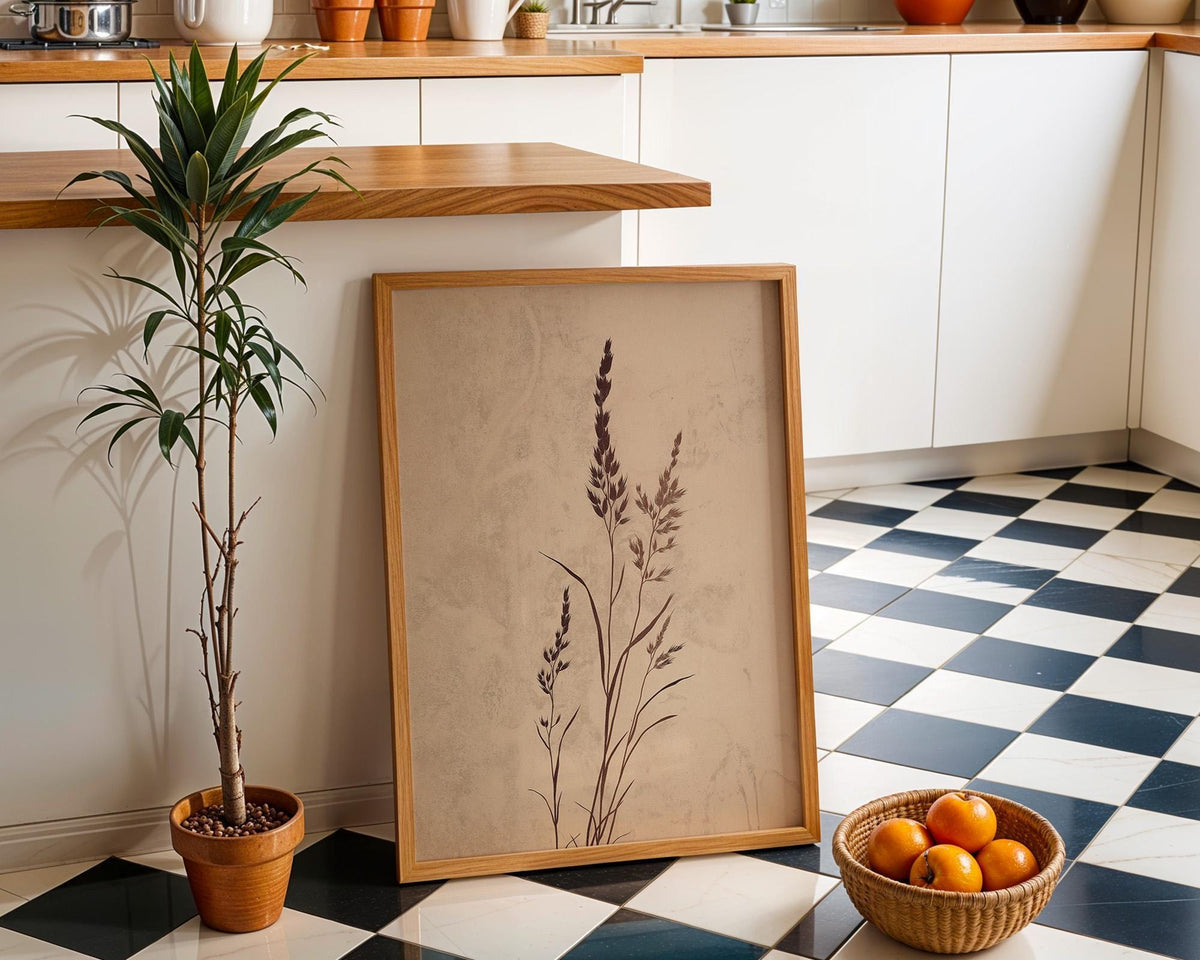 Wabi Sabi Botanical Grass Neutral Minimalist Japandi Beige Wall Art