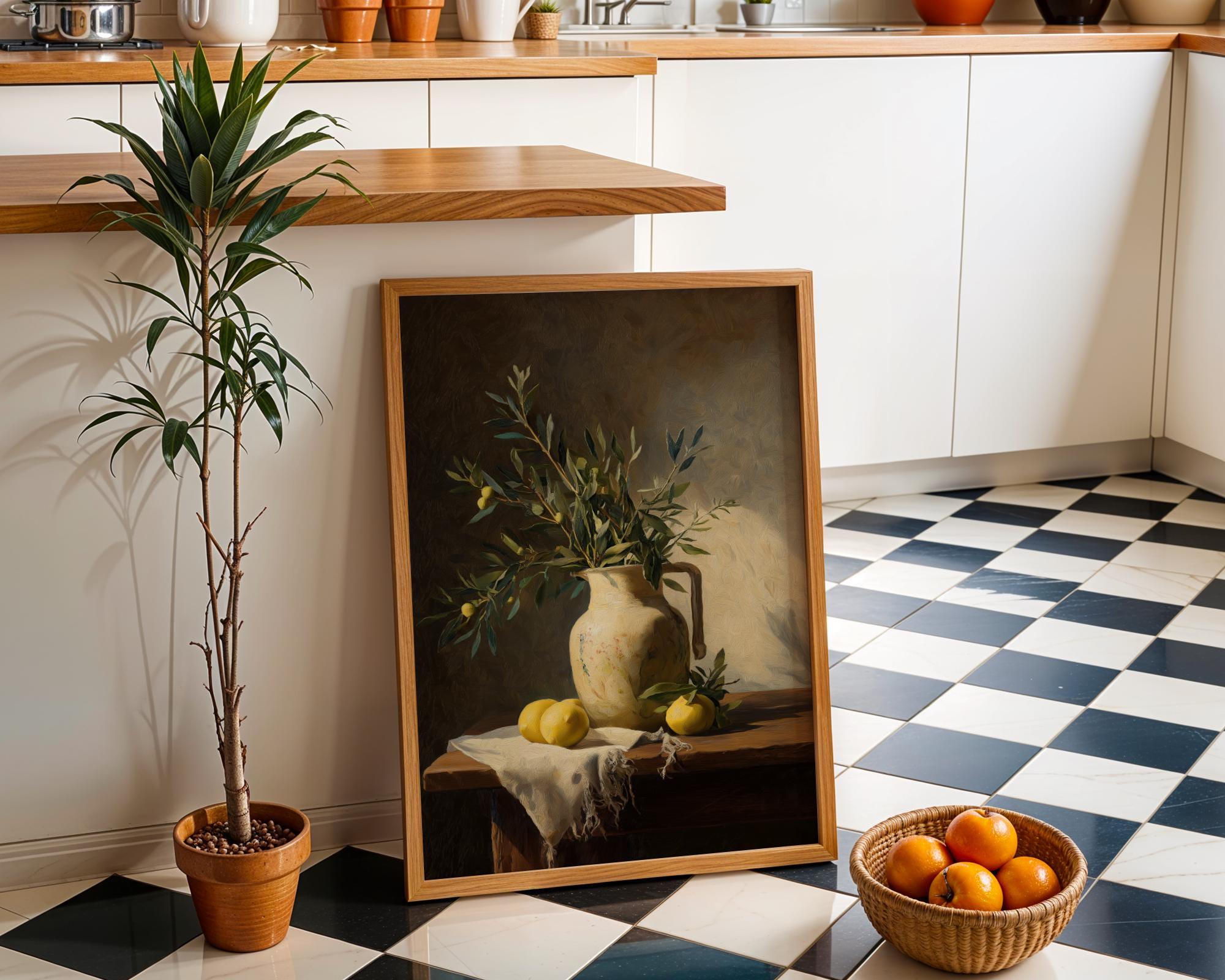 Mediterranean Still Life Olive Branch and Lemons Wall Art