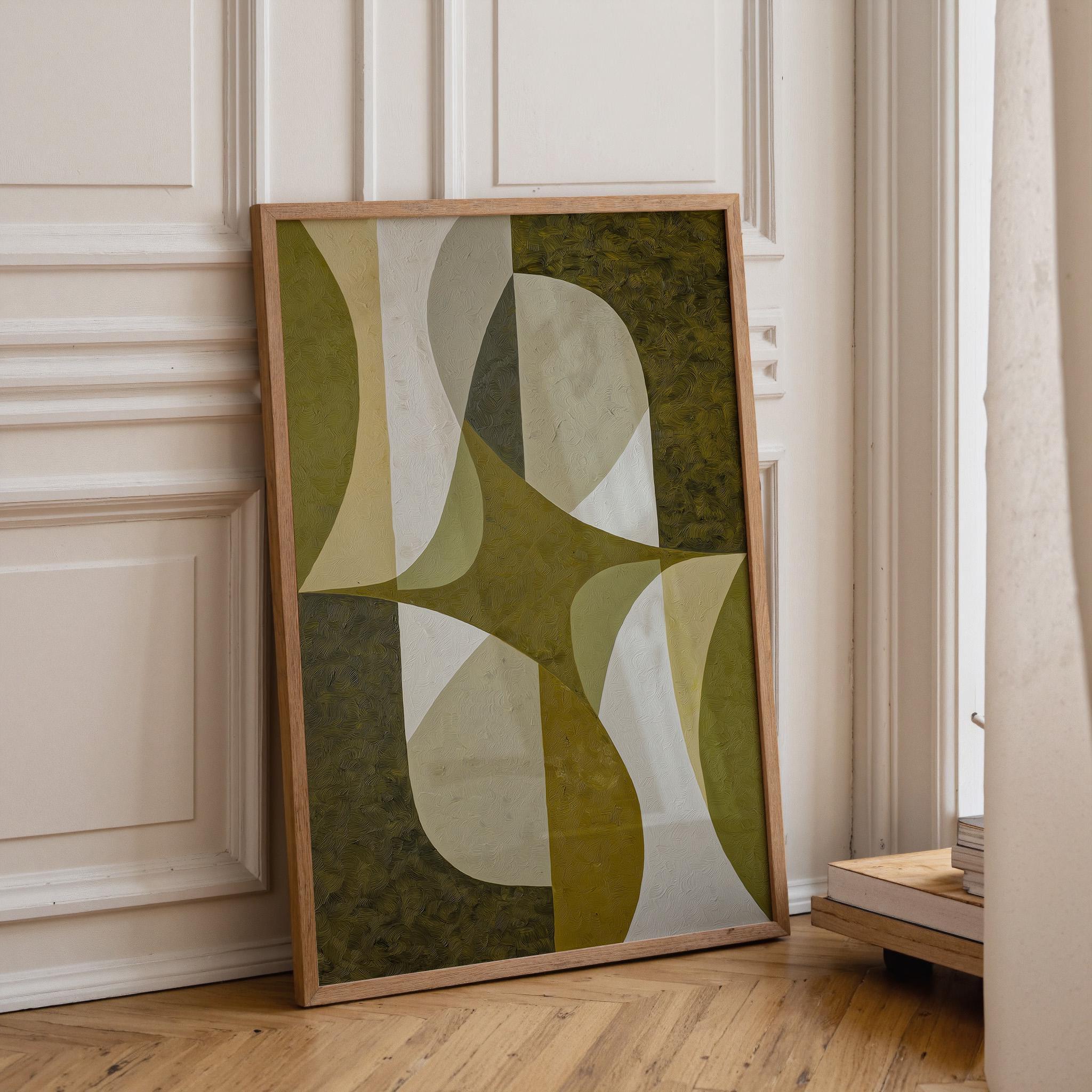Olive Green Mid Century Modern GeometricRetro Abstract Scandinavian Wall Art by The Wall Art Studio - physical