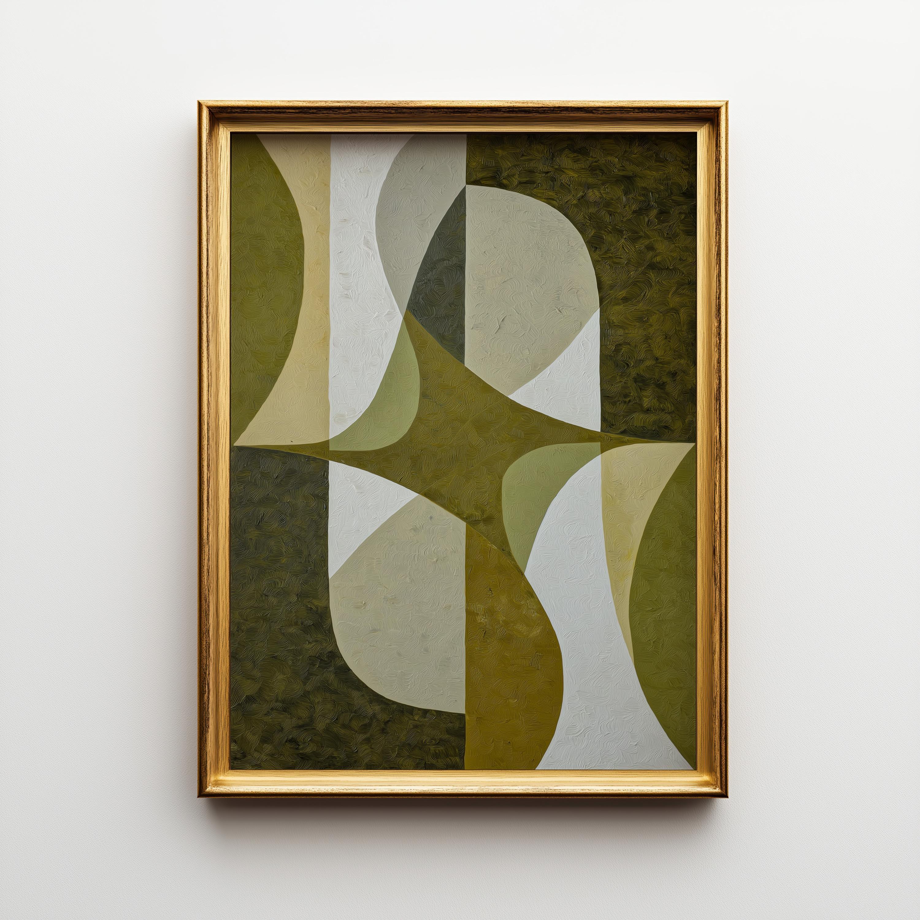 Olive Green Mid Century Modern GeometricRetro Abstract Scandinavian Wall Art by The Wall Art Studio - physical