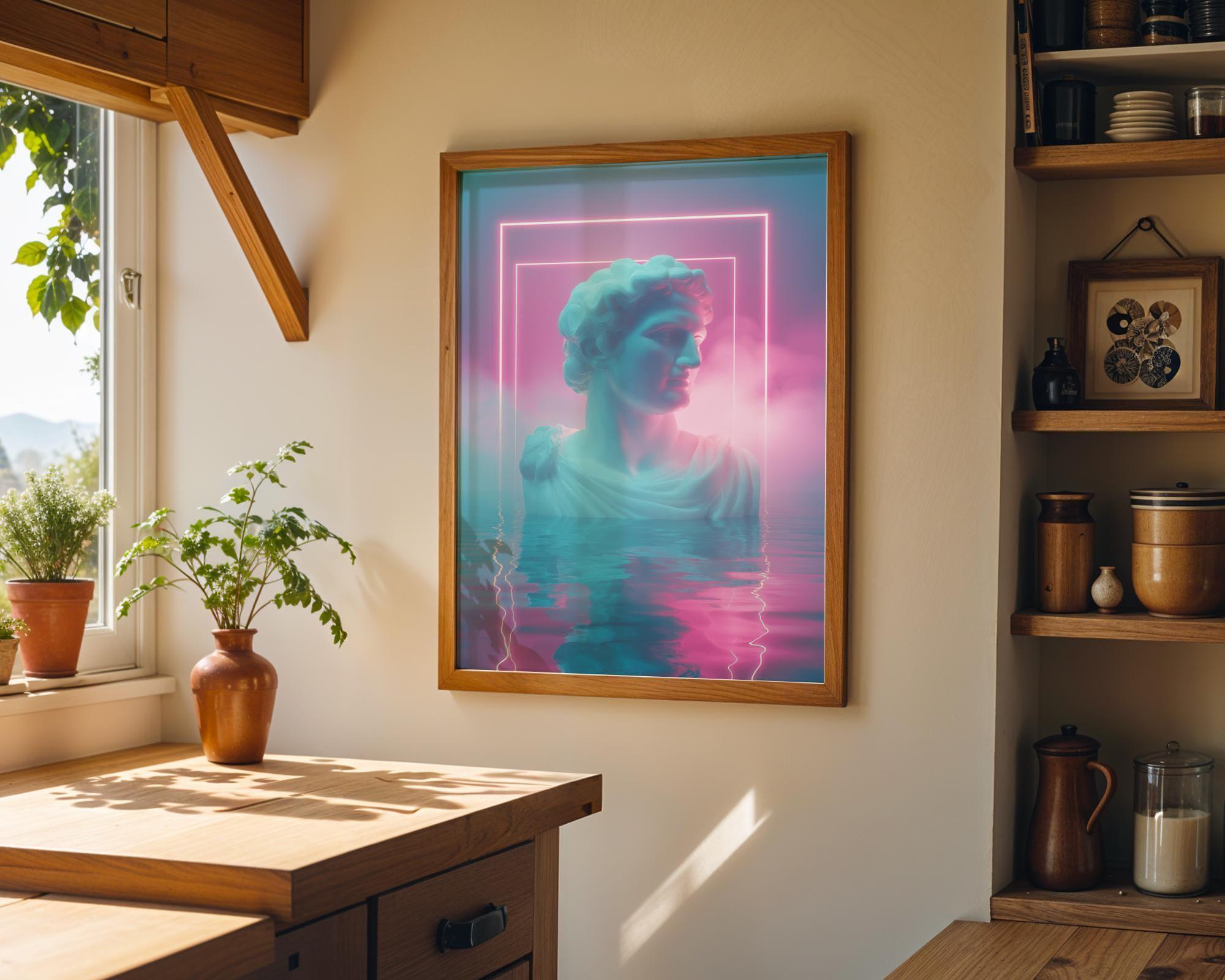 Neon Classical Bust Vaporwave Statue Wall Art by The Wall Art Studio