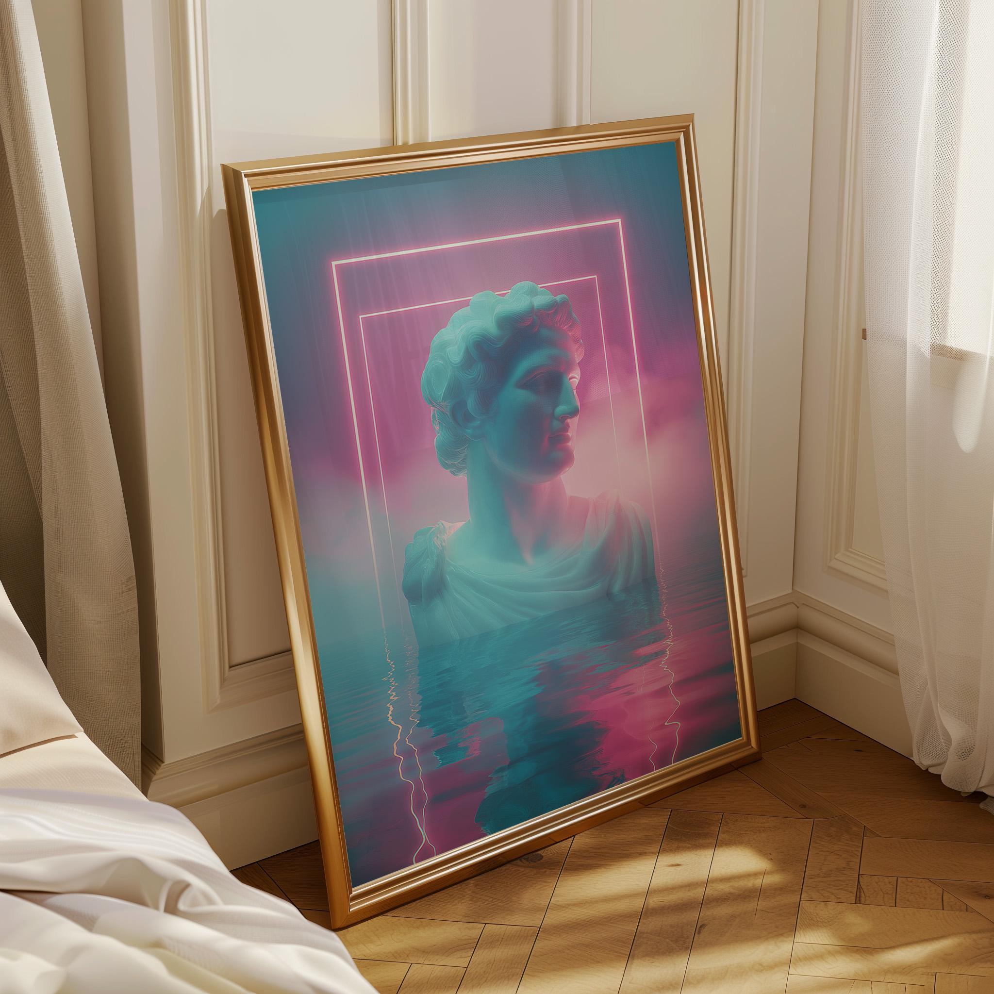 Neon Classical Bust Vaporwave Statue Wall Art by The Wall Art Studio