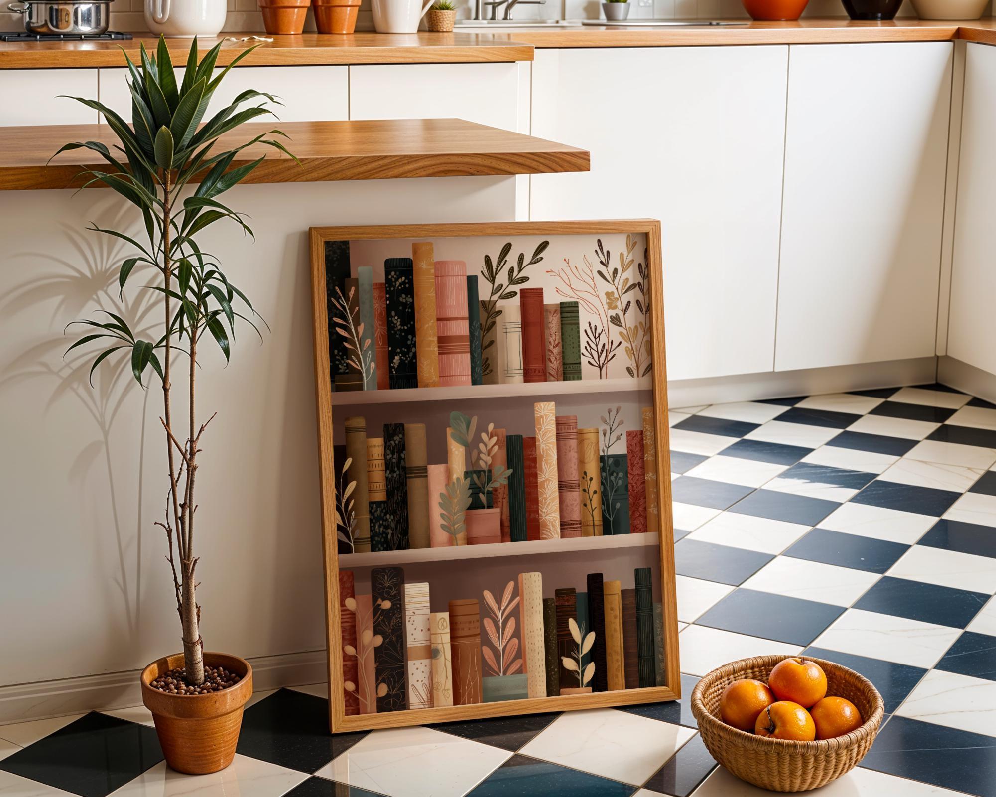 Floral Bookshelf Botanical Book Lover Whimsical Library Wall Art by The Wall Art Studio