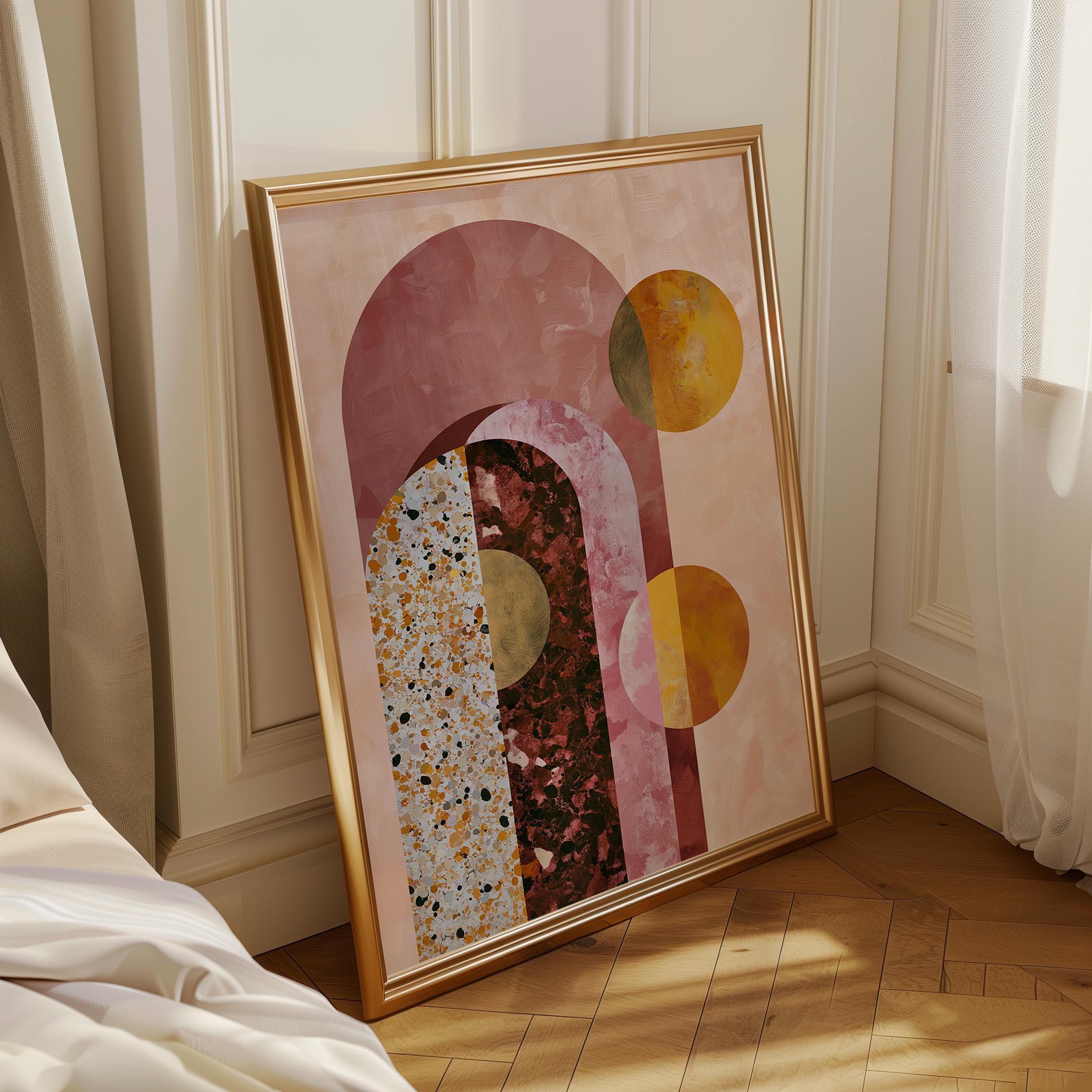 Pink Geometric Abstract Neo Deco Arch Wall by The Wall Art Studio