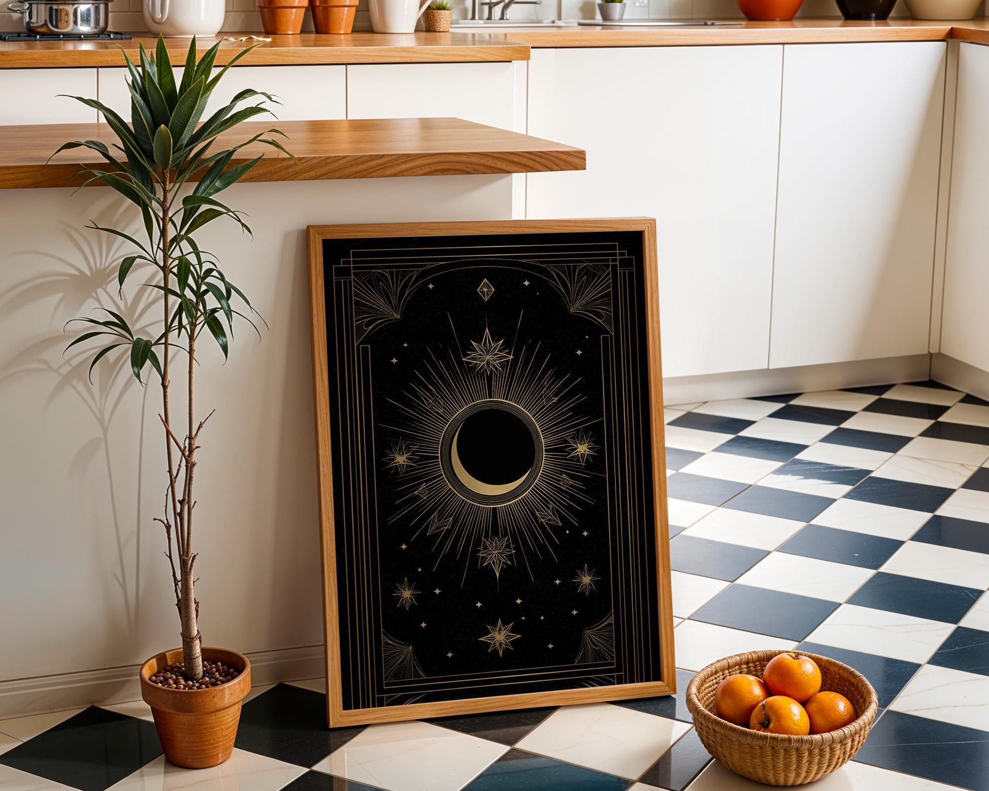 Black & Gold Moon Celestial Astrology Wall Art by The Wall Art Studio