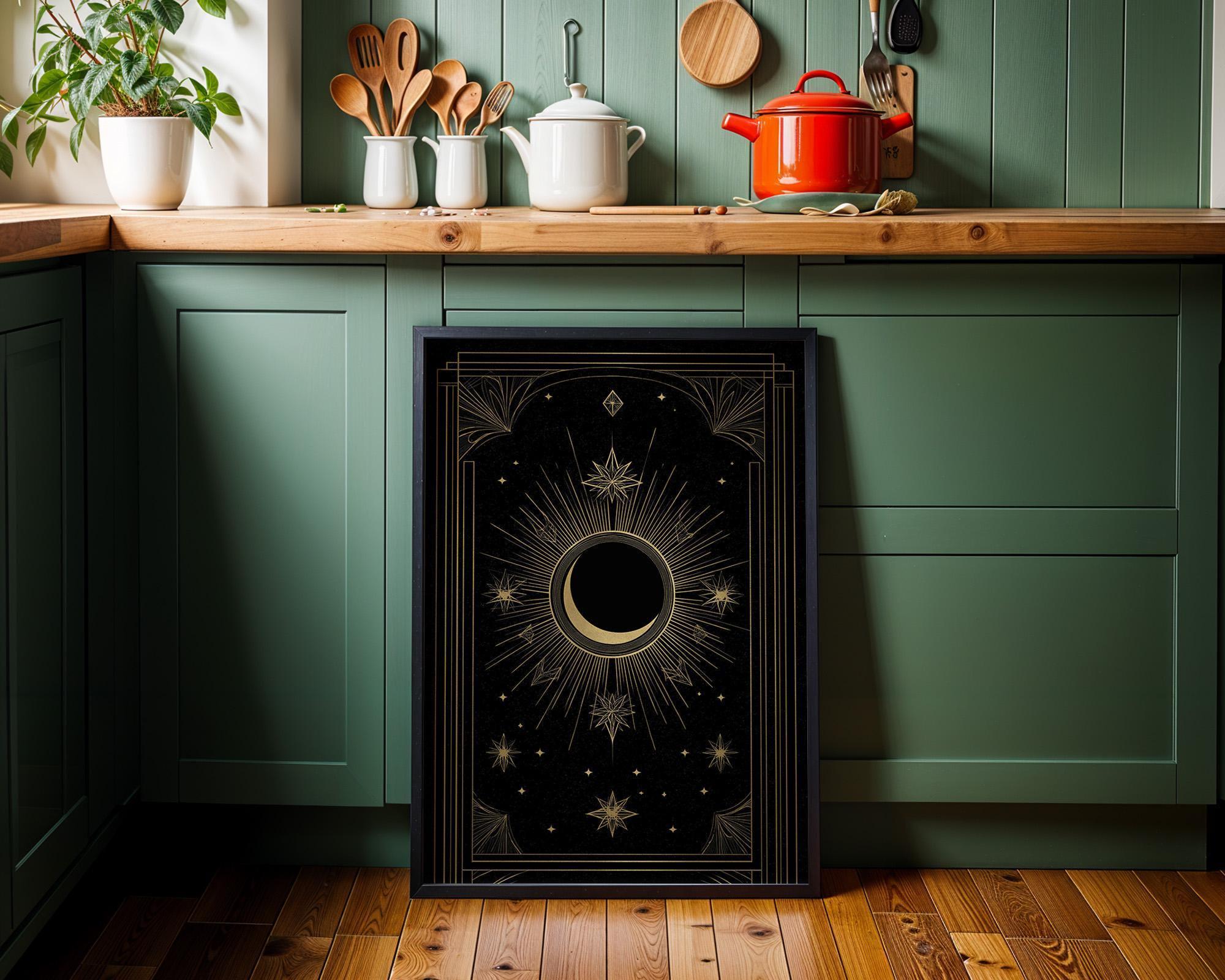 Black & Gold Moon Celestial Astrology Wall Art by The Wall Art Studio