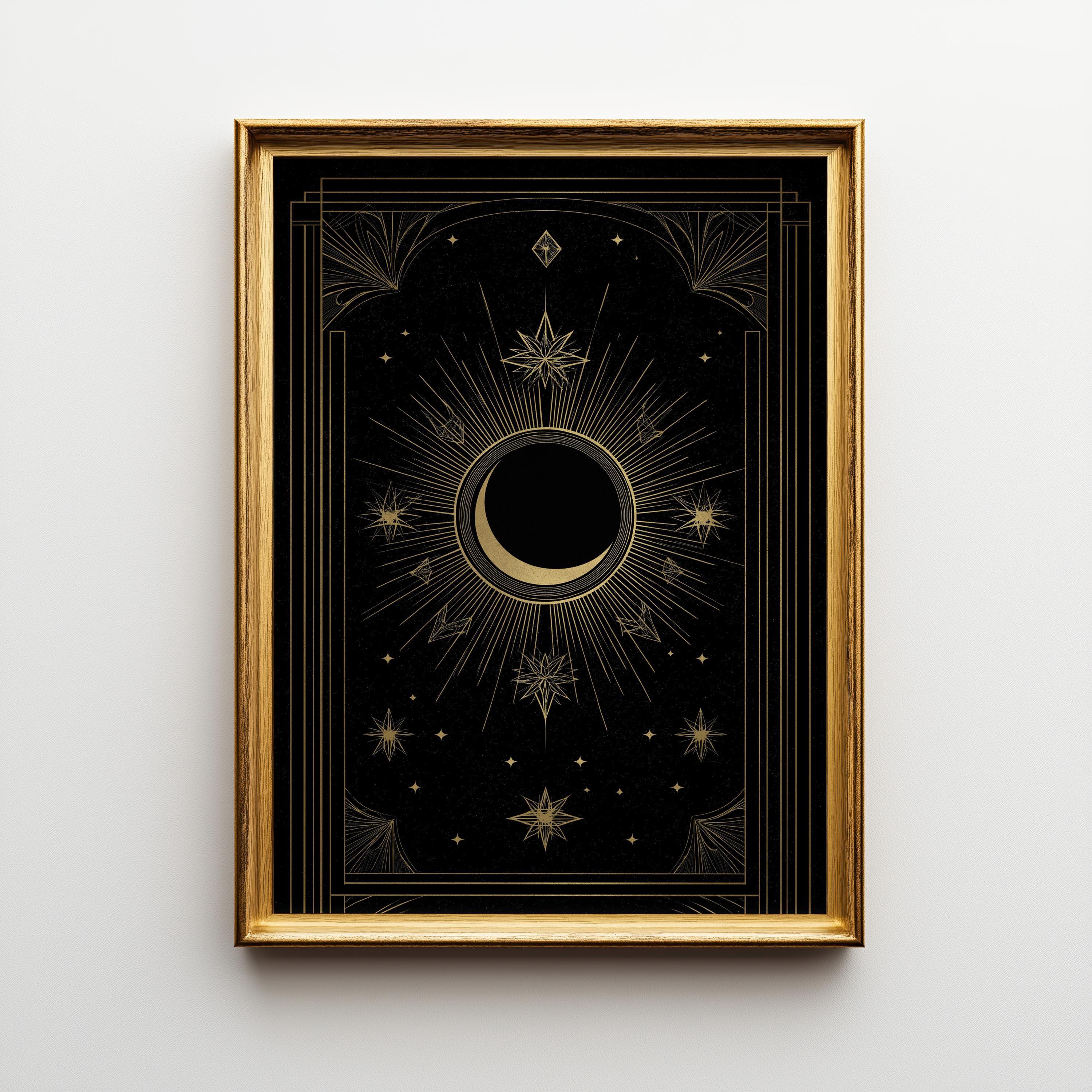 Black & Gold Moon Celestial Astrology Wall Art by The Wall Art Studio