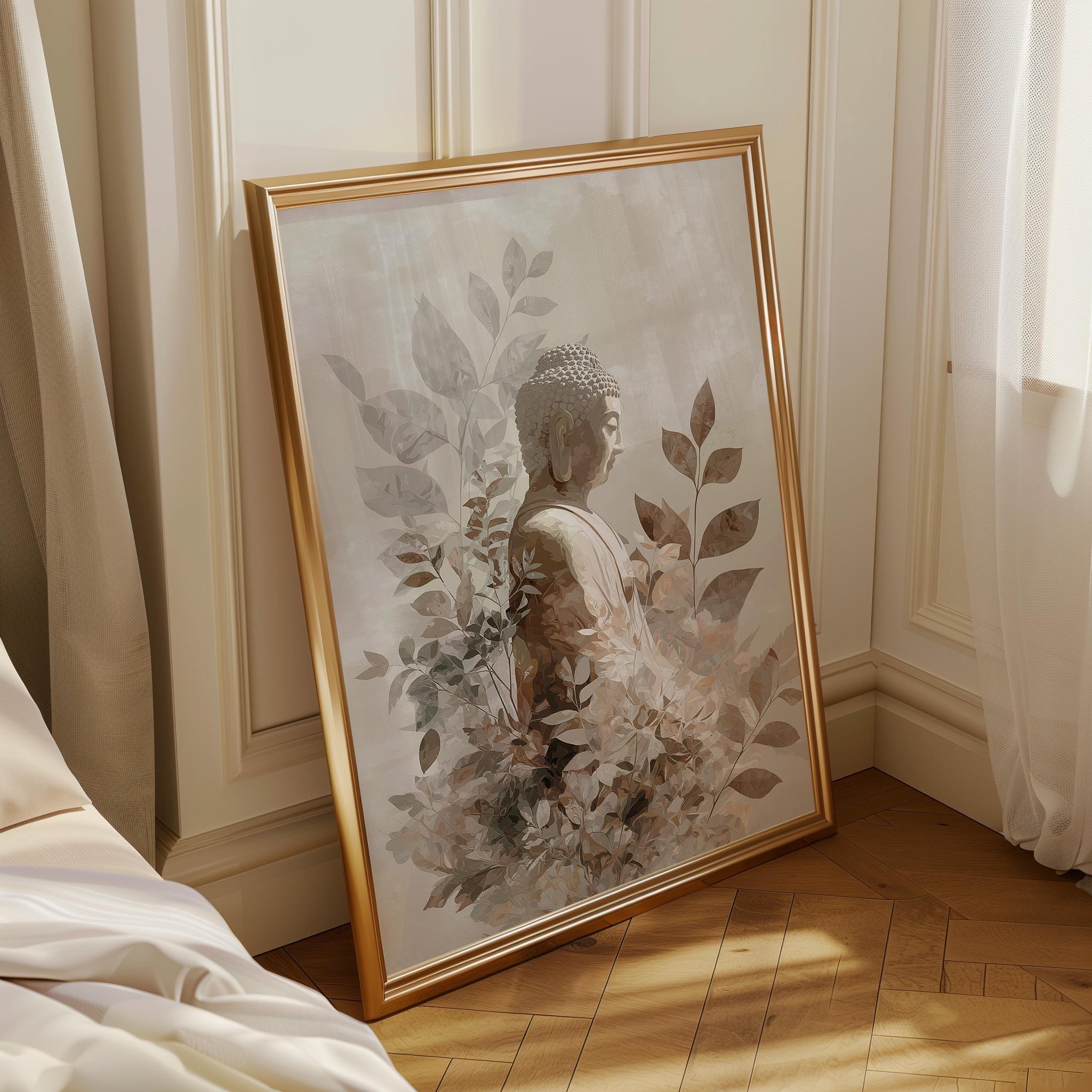 Buddha Wall Art Print, Botanical Buddhist, Calm Meditation Décor, Neutral Spiritual Home Art