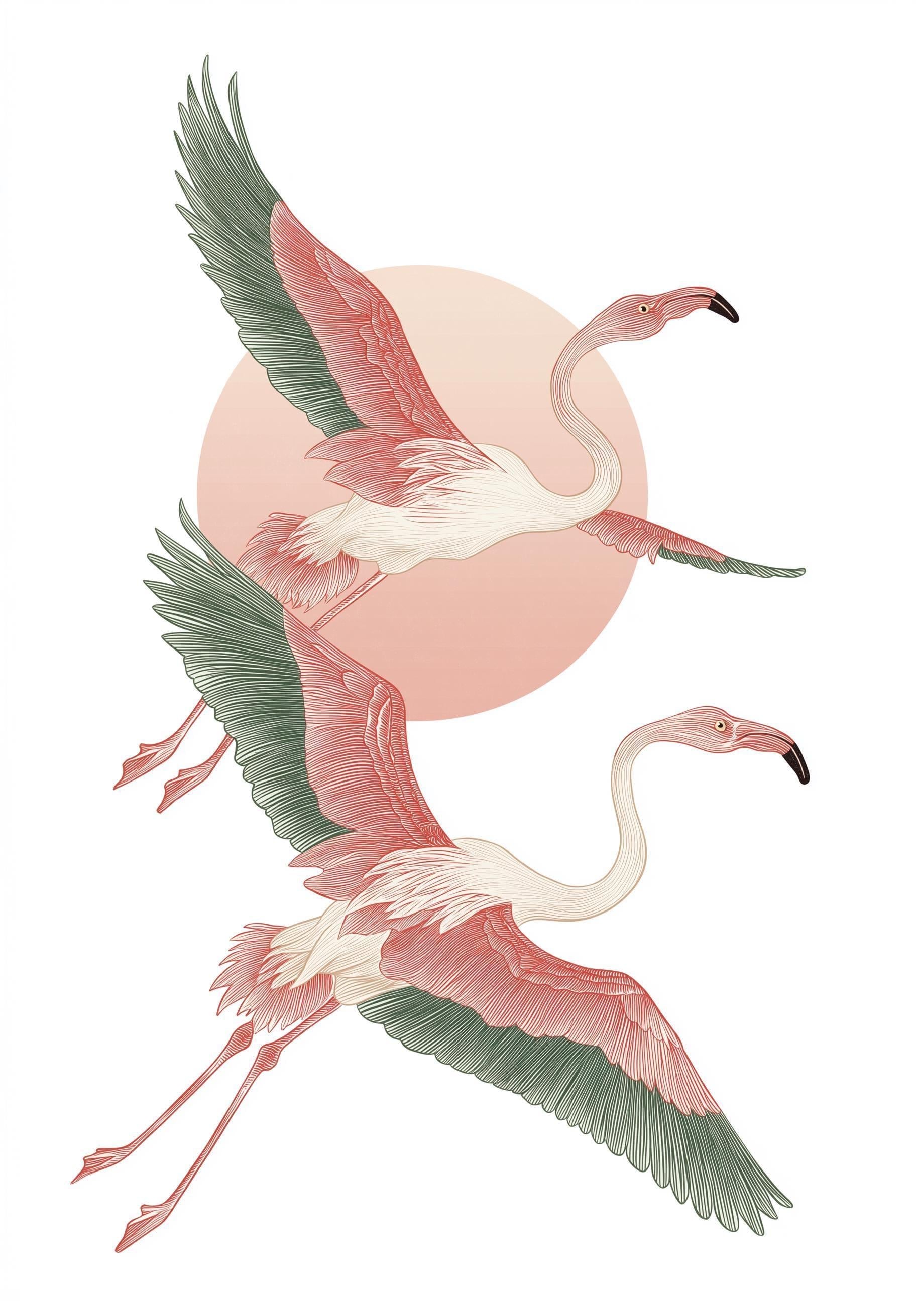 Japanese Style Flamingo Japandi Pink Mid Century Modern Wall Art by The Wall Art Studio
