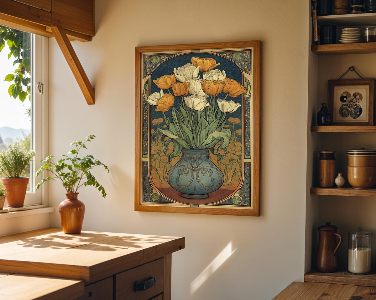 Art Nouveau Tulip Vintage Botanical William Morris Style Wall Art by The Wall Art Studio