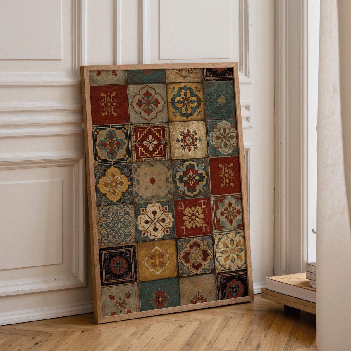 Moroccan Patchwork Tile Vintage Mosaic Pattern Wall Art by The Wall Art Studio