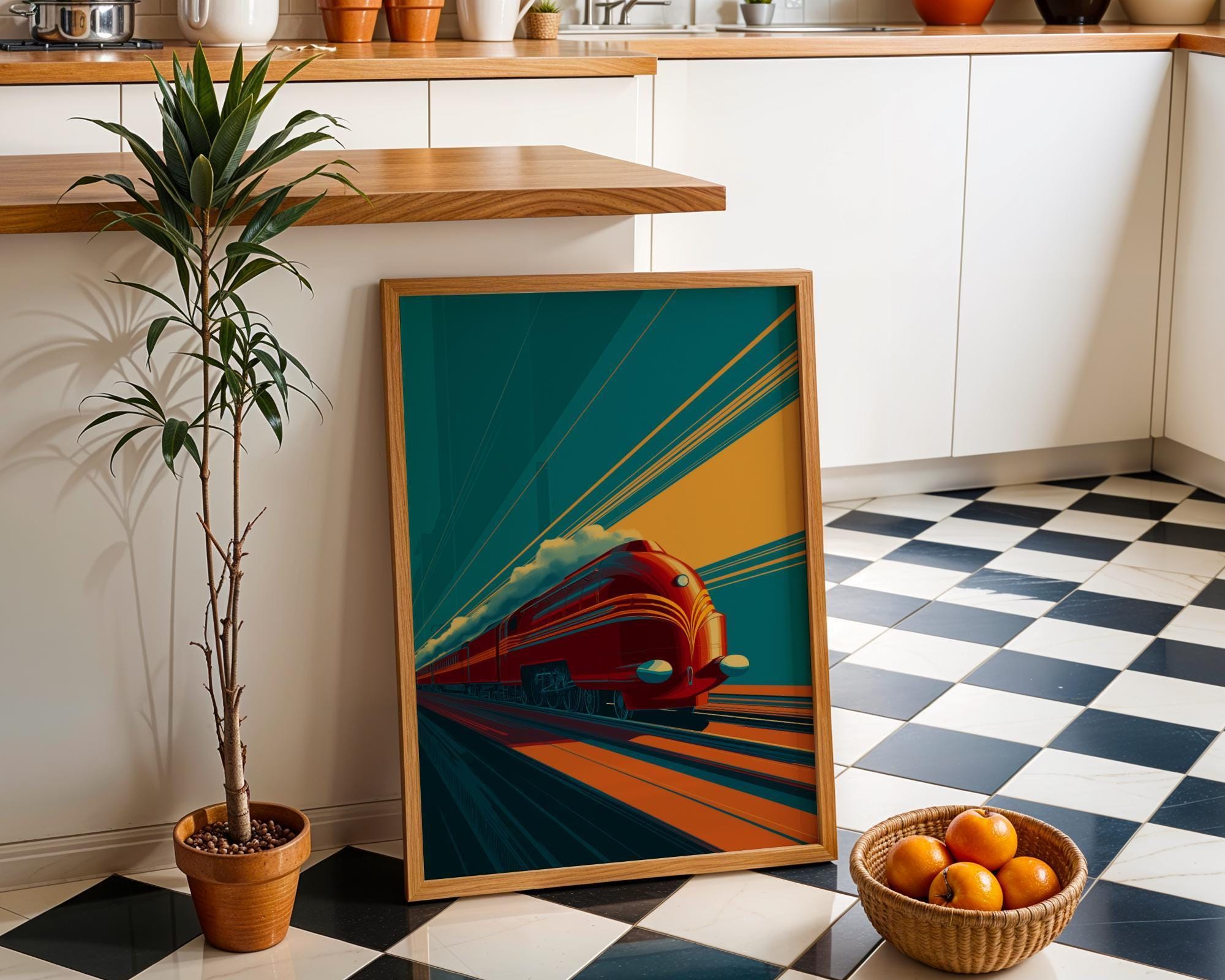 Art Deco Vintage Locomotive Train Wall Art by The Wall Art Studio - physical