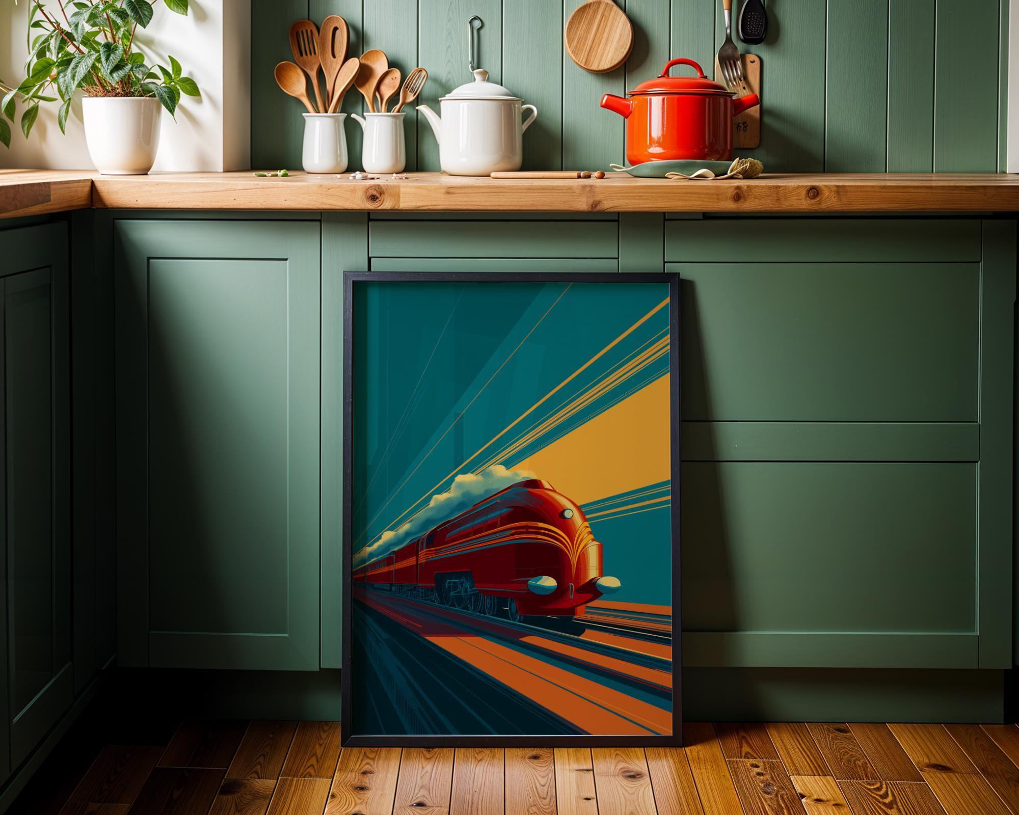 Art Deco Vintage Locomotive Train Wall Art by The Wall Art Studio - physical