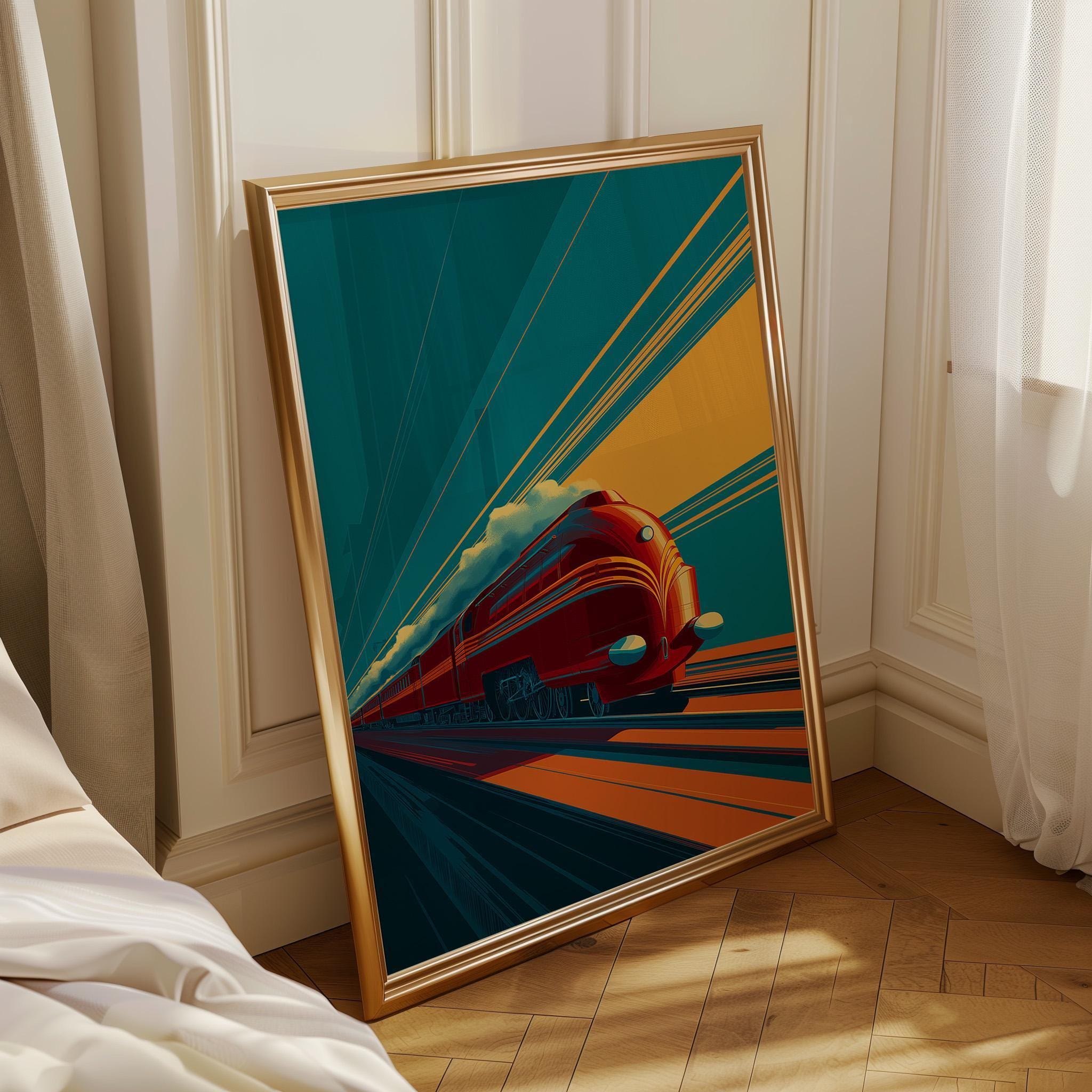 Art Deco Vintage Locomotive Train Wall Art by The Wall Art Studio - physical