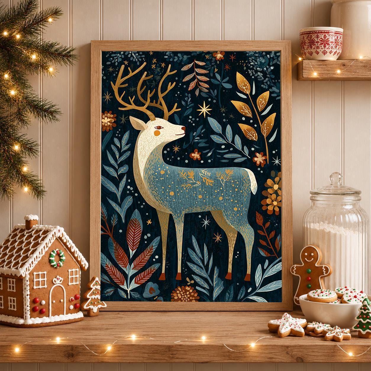 Scandinavian Reindeer Christmas Nordic Folk Reindeer Wall Art by The Wall Art Studio