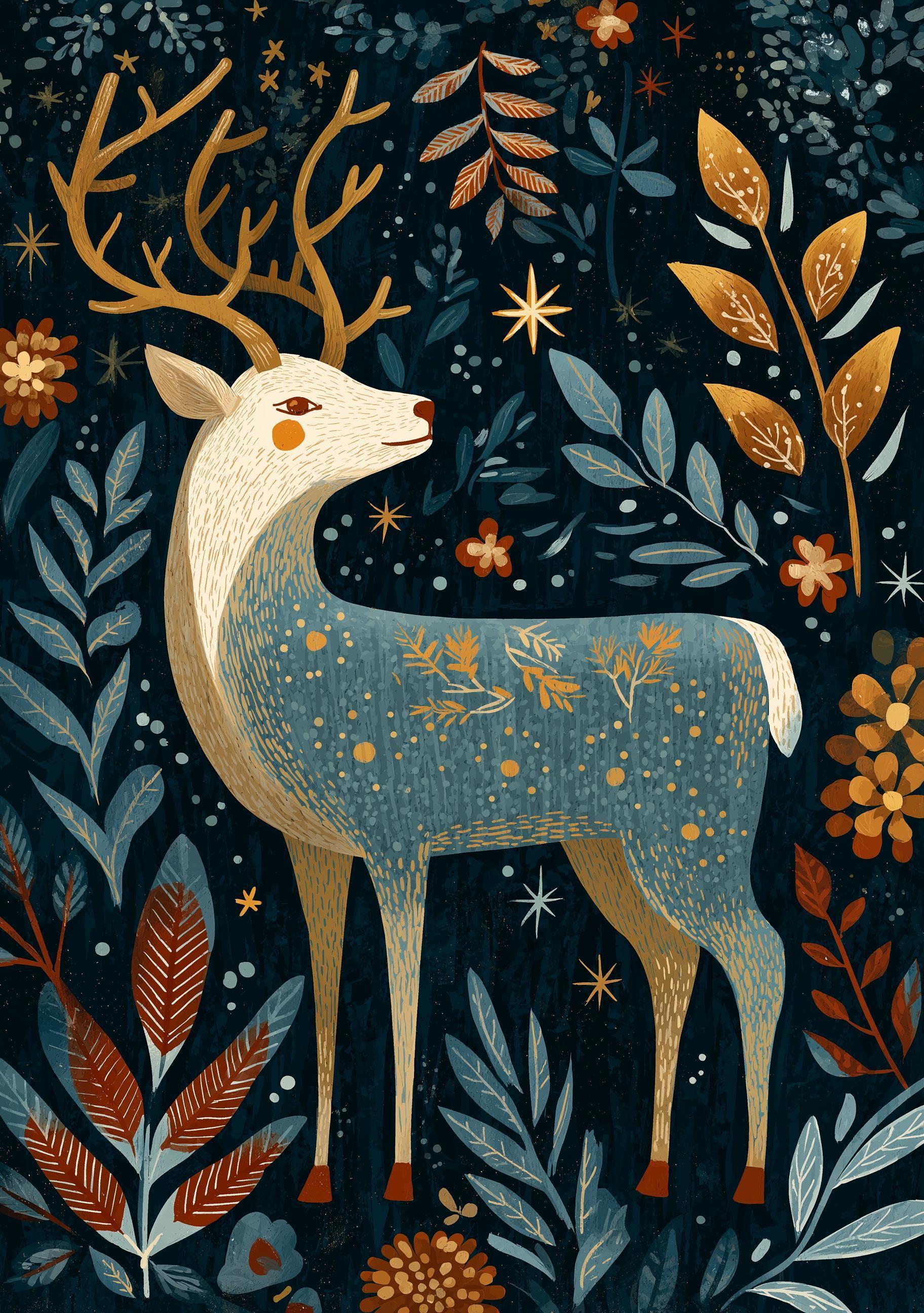 Scandinavian Reindeer Christmas Nordic Folk Reindeer Wall Art by The Wall Art Studio