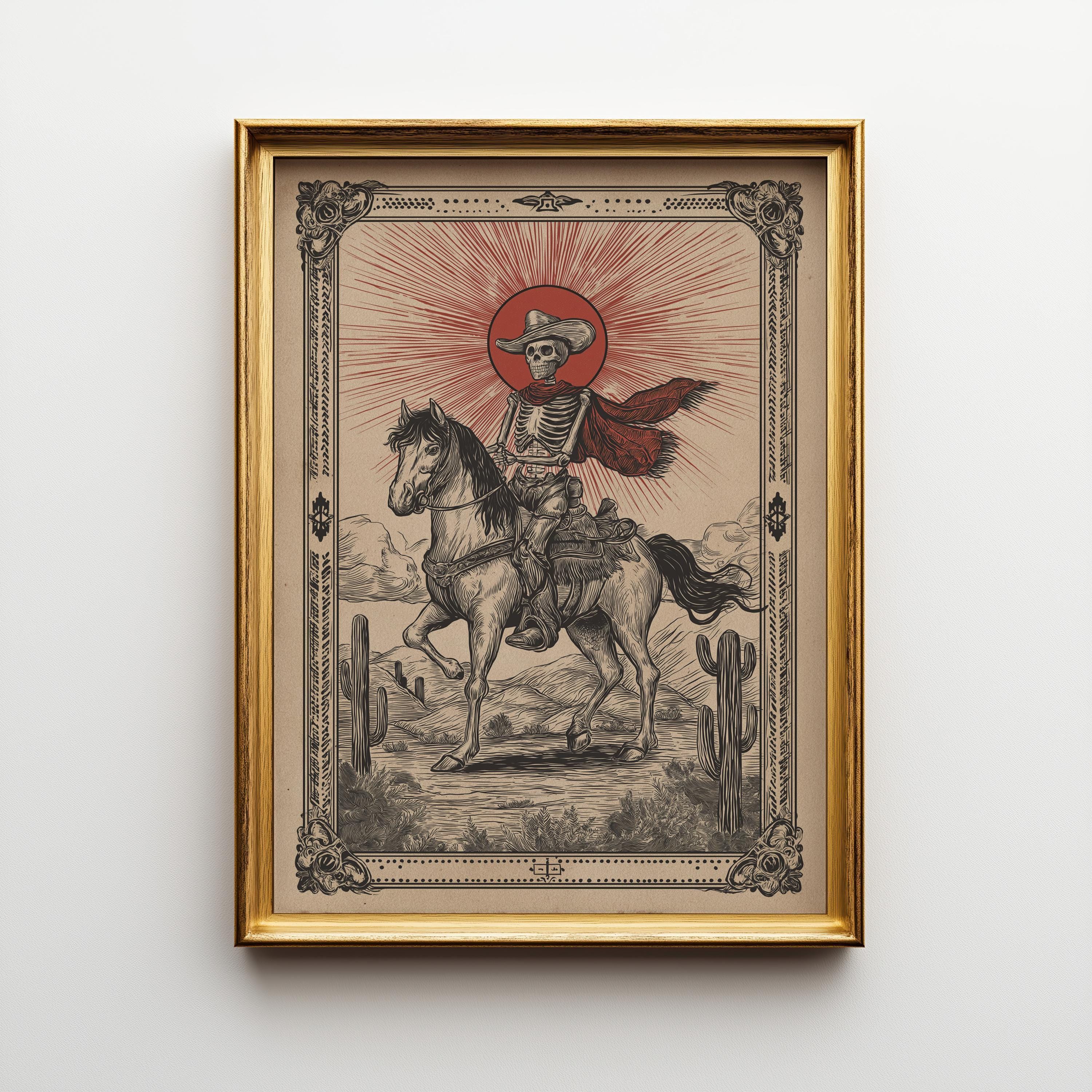 Skeleton Gothic Cowboy Western Rider Wall Art by The Wall Art Studio