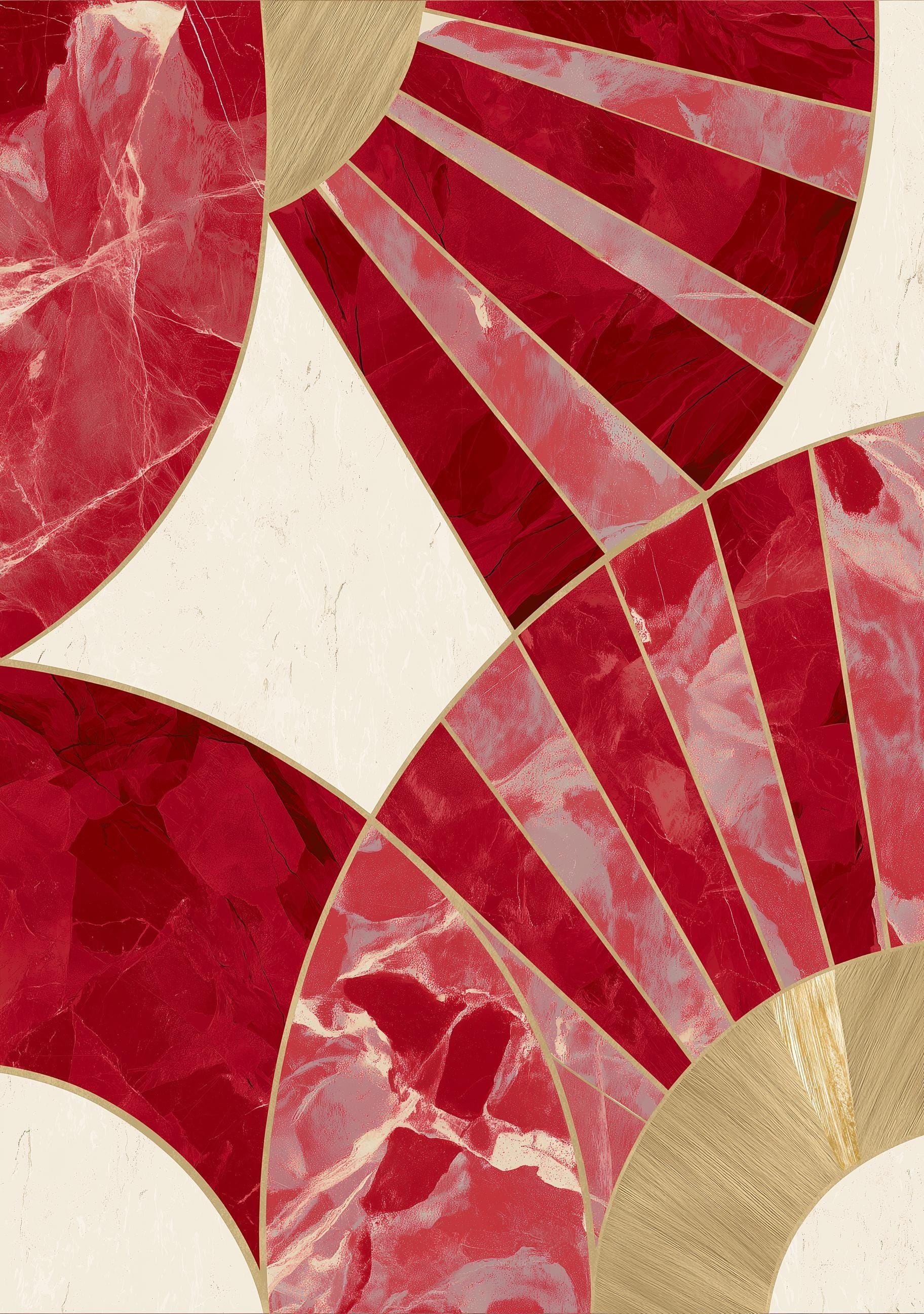 Red Abstract Geometric Art Deco Marble Wall Art by The Wall Art Studio