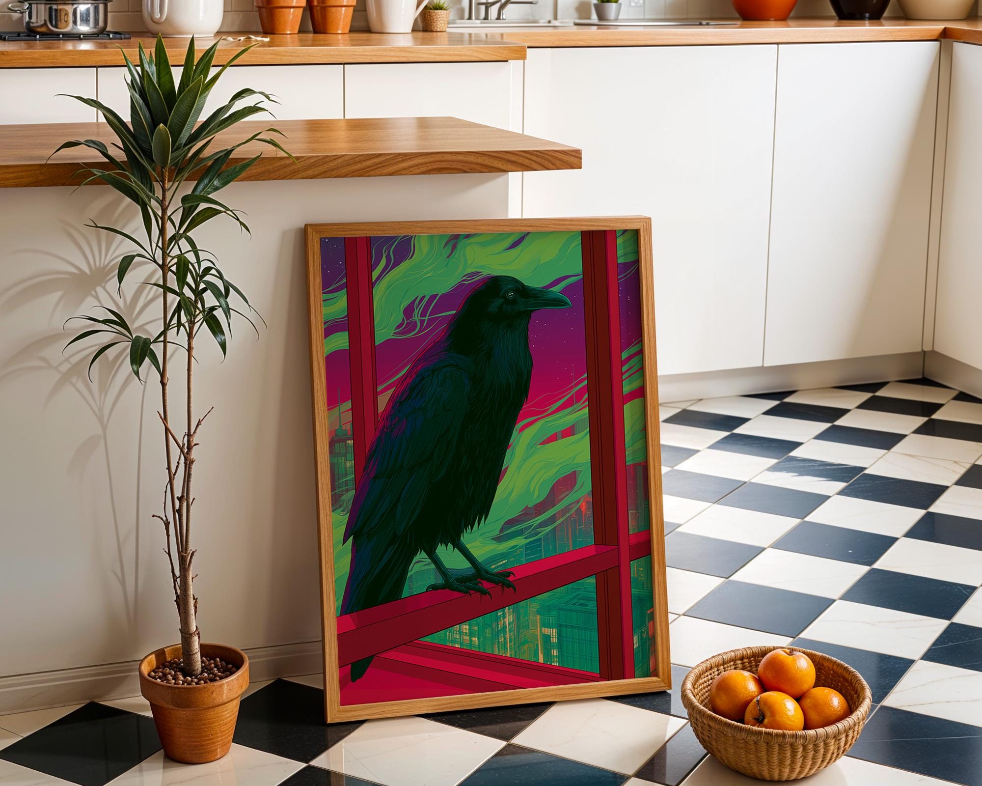 Neo Deco Raven Gothic Crow Dark Art Nouveau Wall Art by The Wall Art Studio