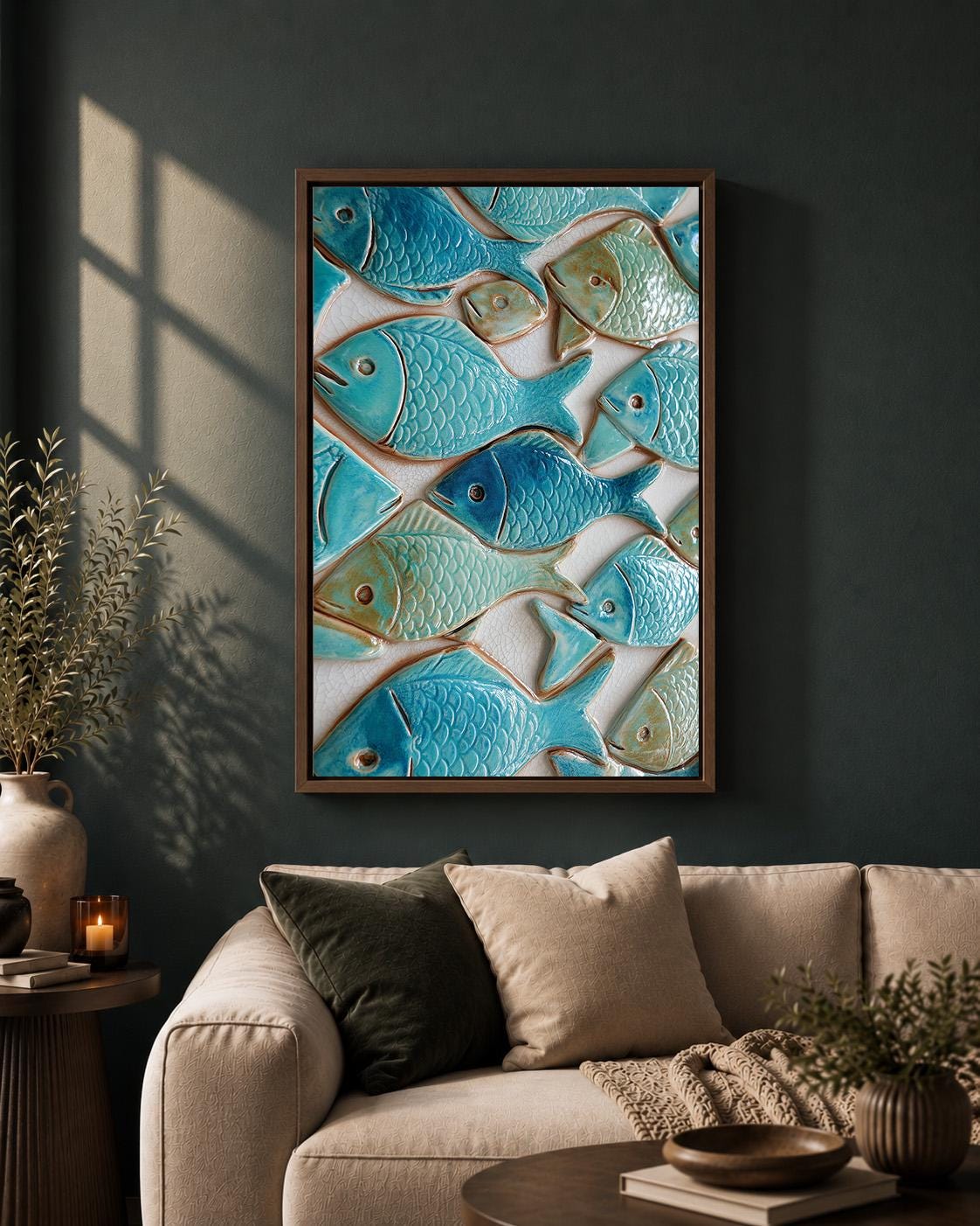 Coastal Fish Ceramic Tile Mediterranean Beach House Framed Canvas by The Wall Art Studio