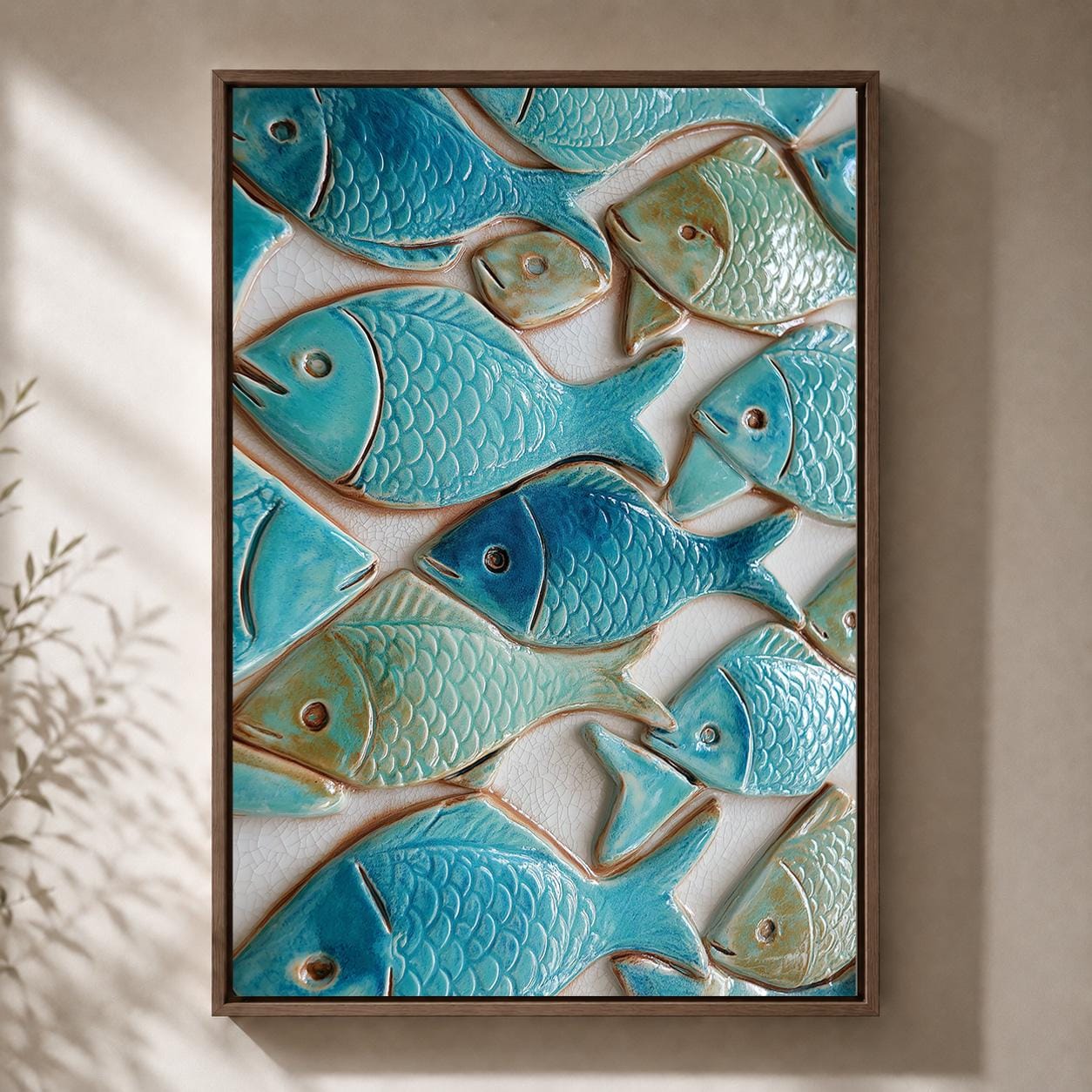 Coastal Fish Ceramic Tile Mediterranean Beach House Framed Canvas by The Wall Art Studio