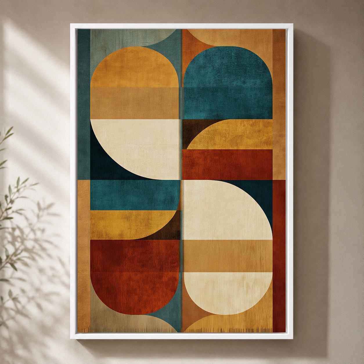 Mid Century Geometric Abstract Retro Bauhaus Framed Canvas by The Wall Art Studio
