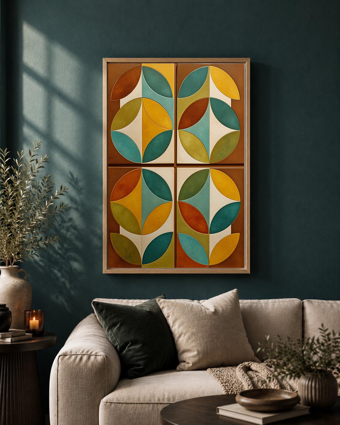 Mid Century Modern Scandinavian Abstract Geometric Framed Canvas by The Wall Art Studio