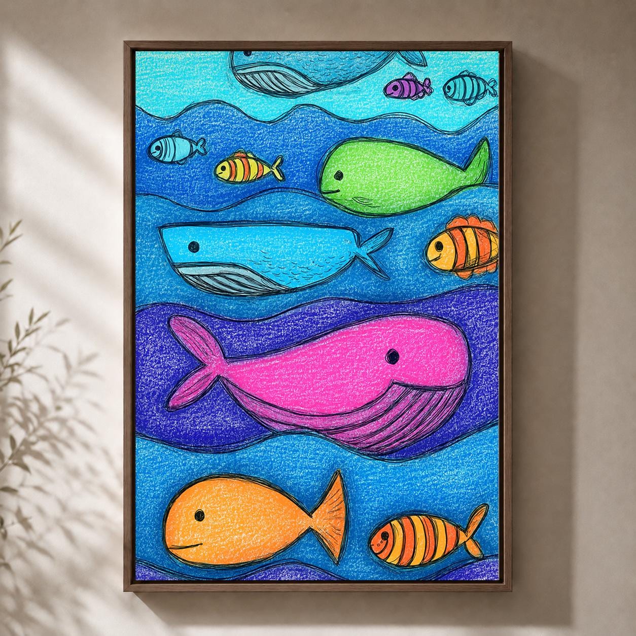 Whale and Fish Ocean Nursery Colorful Kids Sea Life Canvas Print by The Wall Art Studio