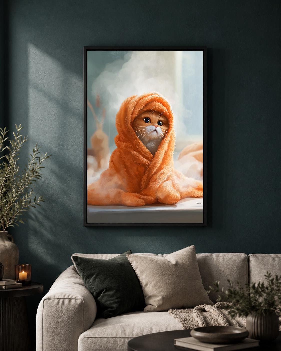 Kitten in Towel Framed Canvas Bathroom Framed Canvas by The Wall Art Studio