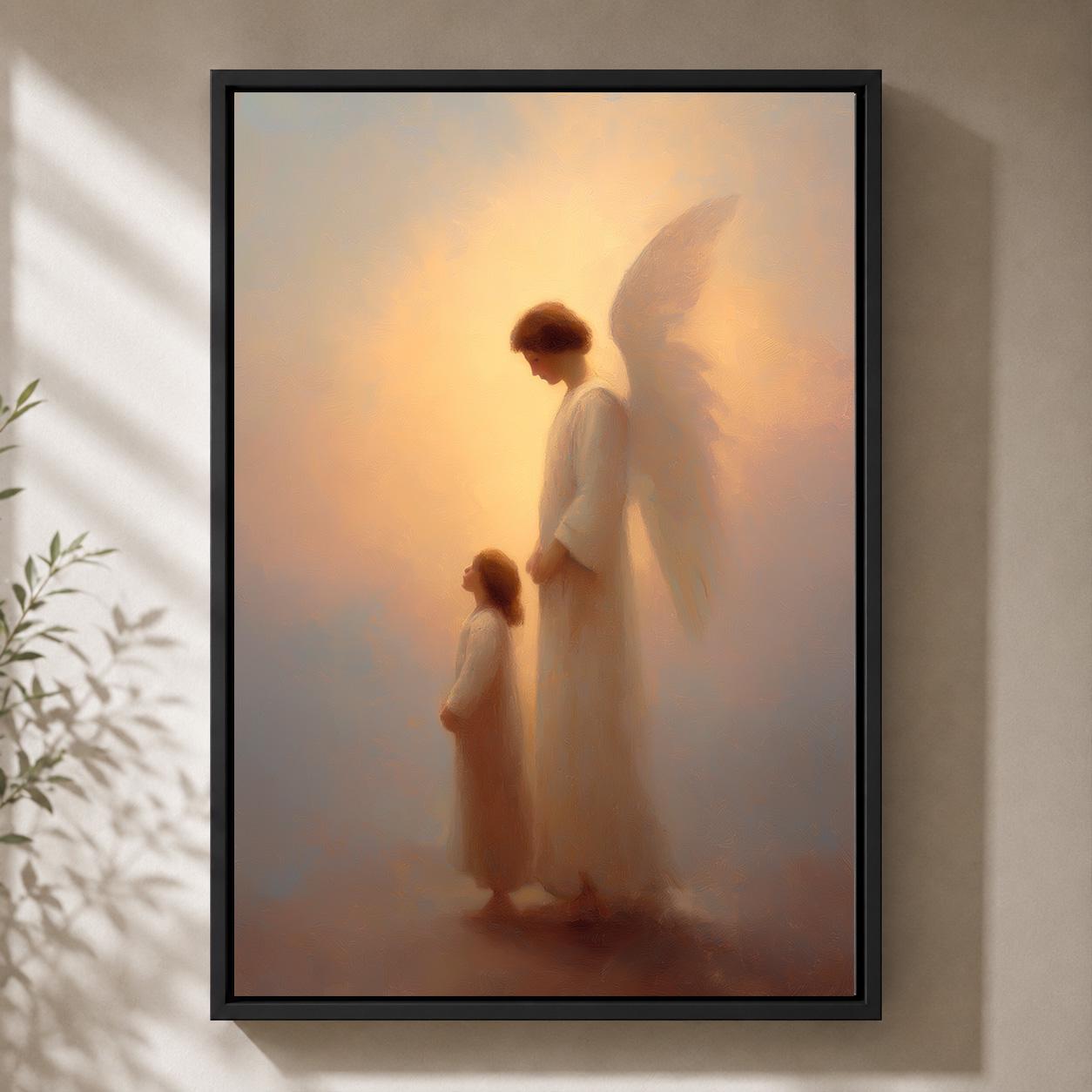 Guardian Angel with Child Christian Faith Inspired Framed Canvas by The Wall Art Studio