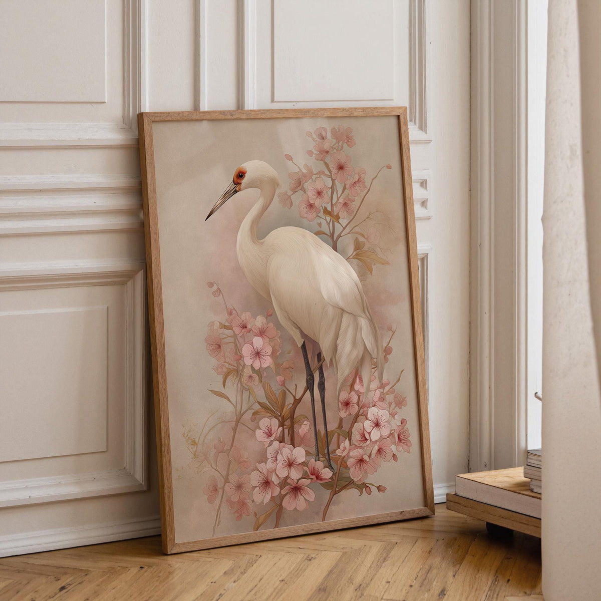 Chinoiserie Elegant White Crane Blossom Vintage Asian Wall Art by The Wall Art Studio