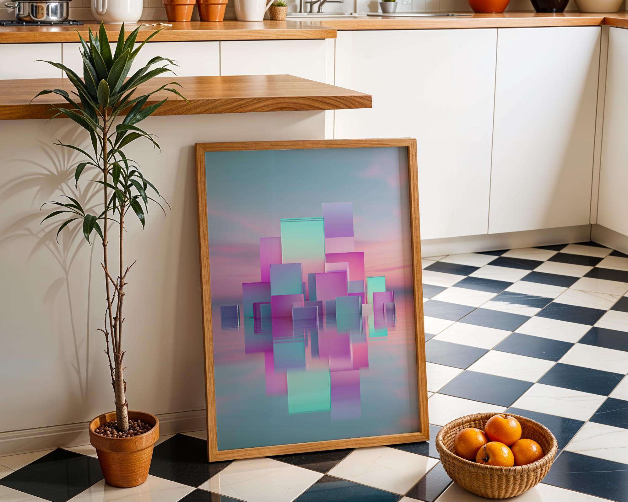 Vaporwave Abstract Synthwave Geometric City Wall Art by The Wall Art Studio