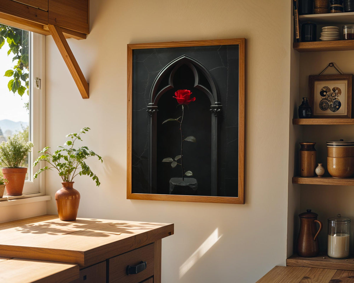 Gothic Red Rose Dark Romantic Floral Dramatic Black Wall Art